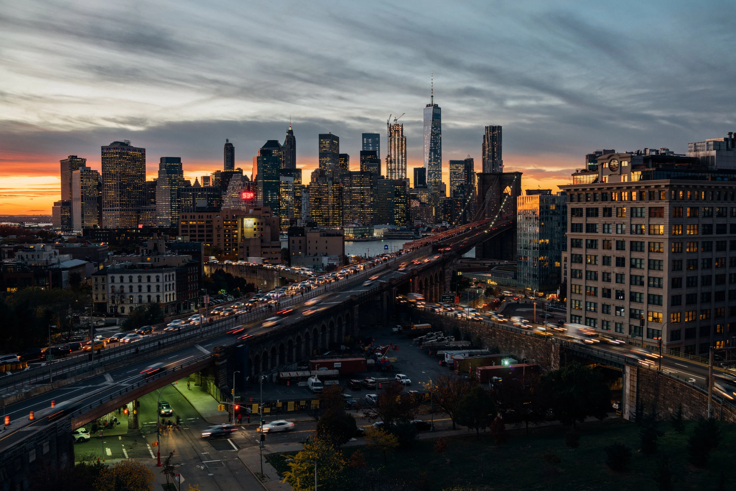 A beautiful fall sunset view from Brooklyn, unusually warm, at 53°F for a November evening
