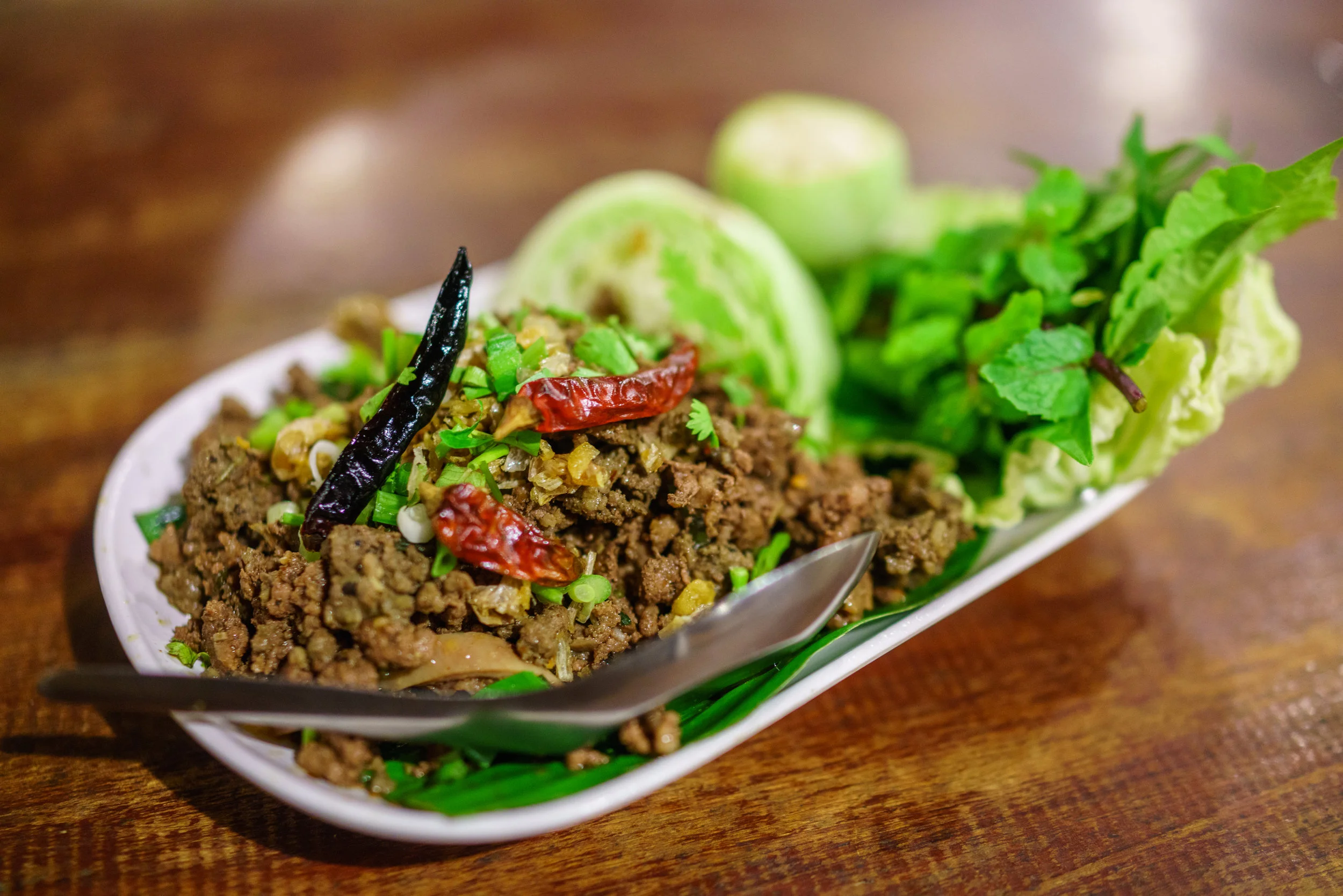 Tasty dish of lab at Huen Muan Jai for dinner