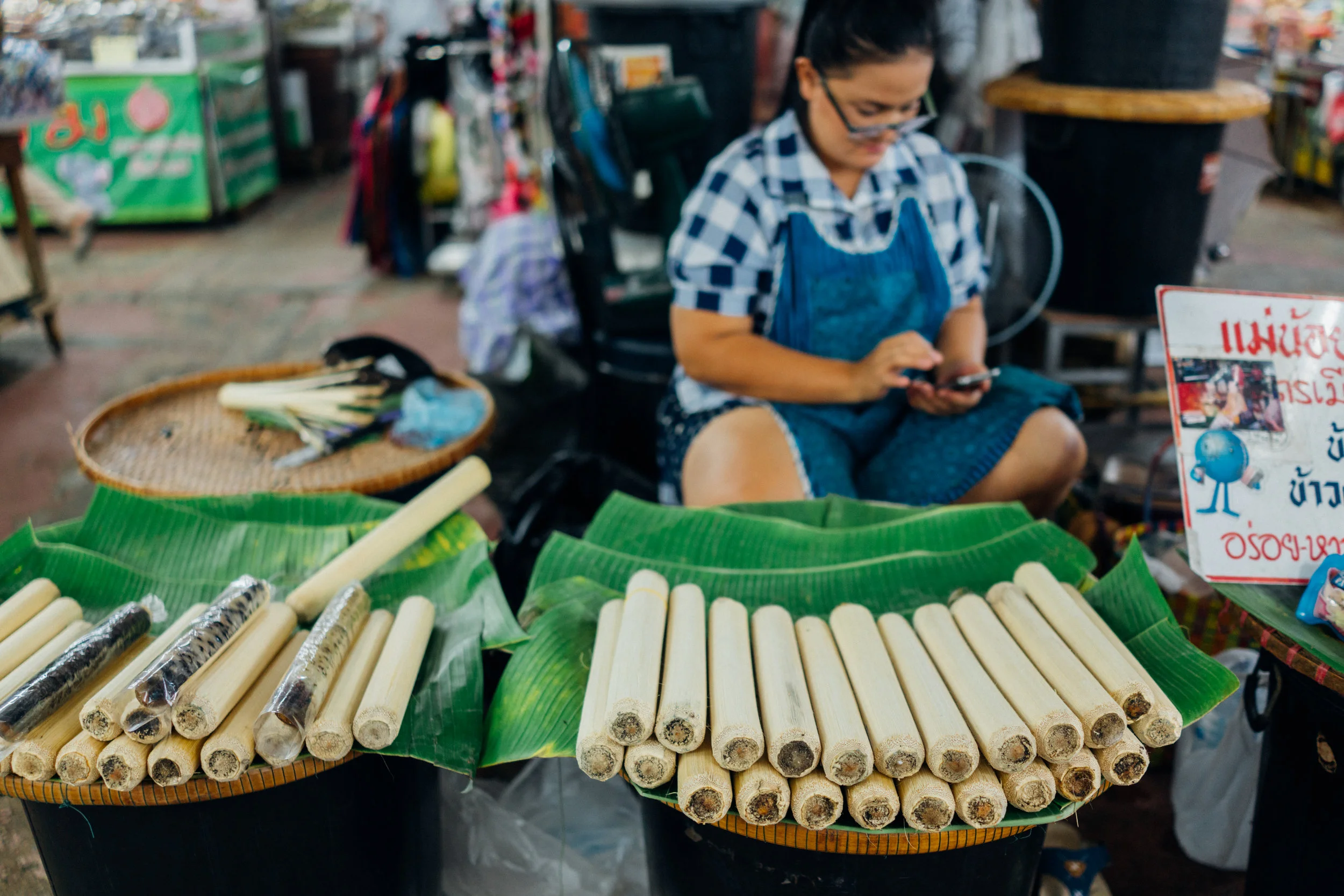 The sole khao lam vendor we found at Warorot Market in Chiang Mai