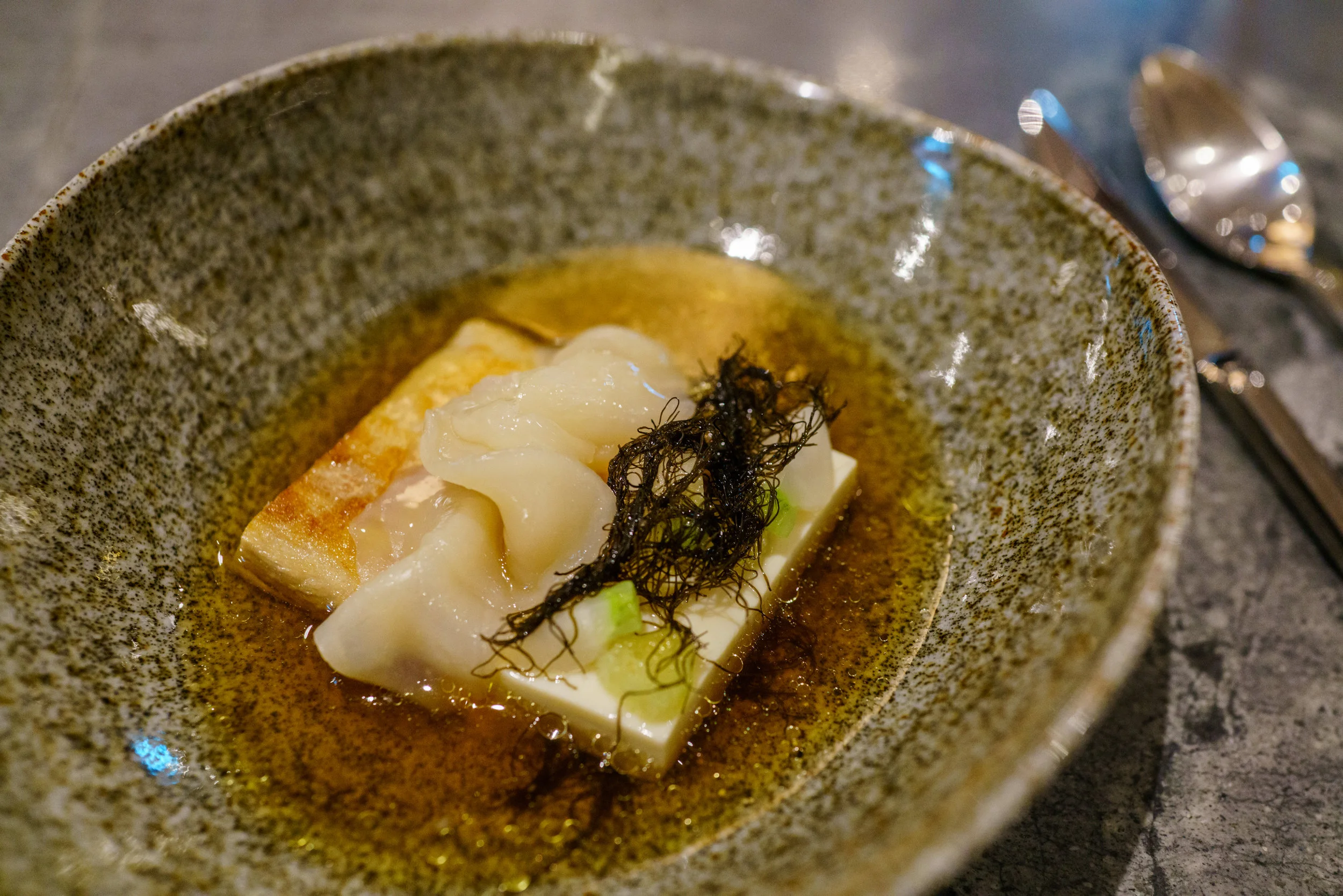 Mangalica pork, scallops, silken tofu at Whitegrass, Singapore