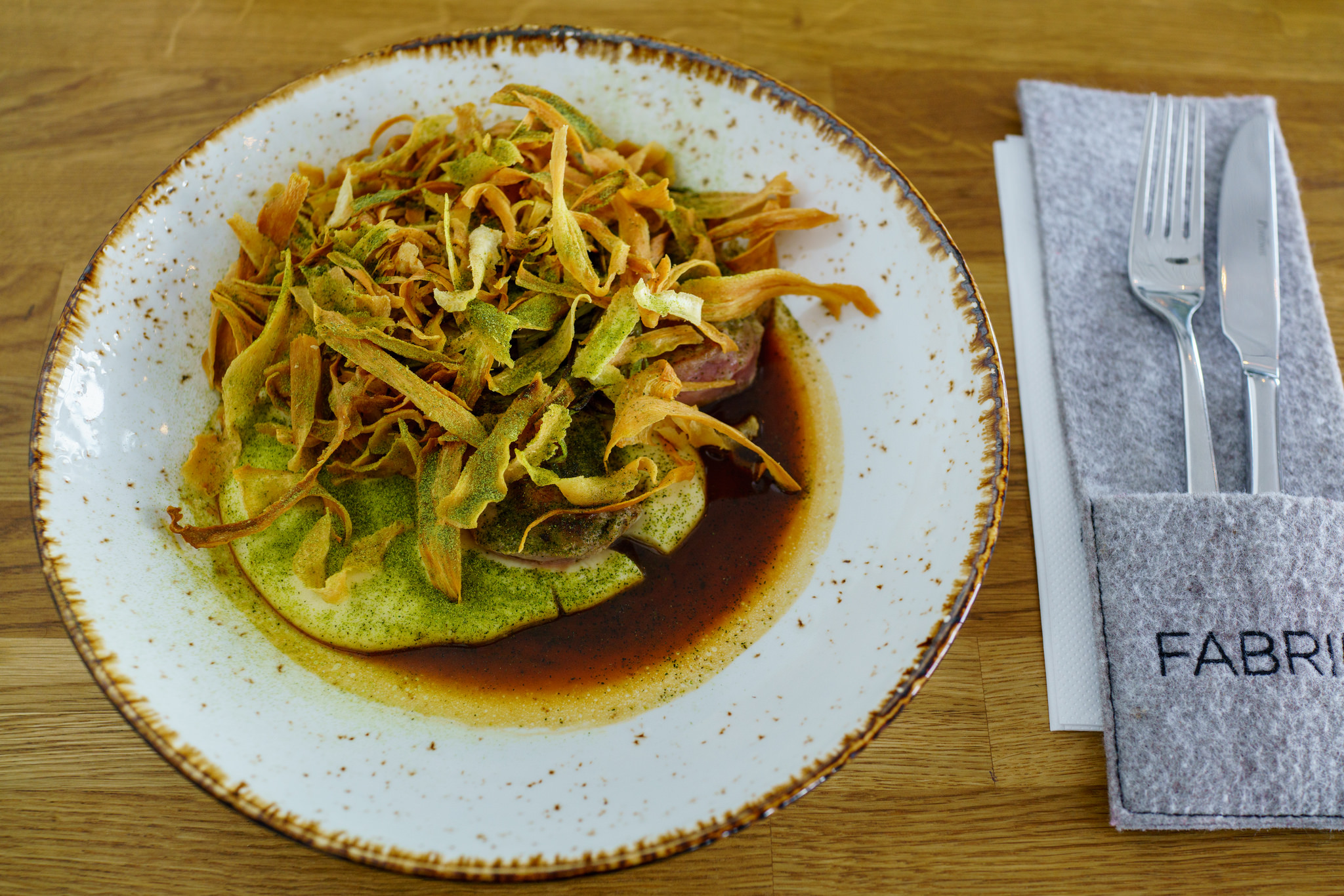 60°C Pork fillet, Celery Root, Parsnip, Madeira at Restoran Fabrik, Tallinn, Estonia