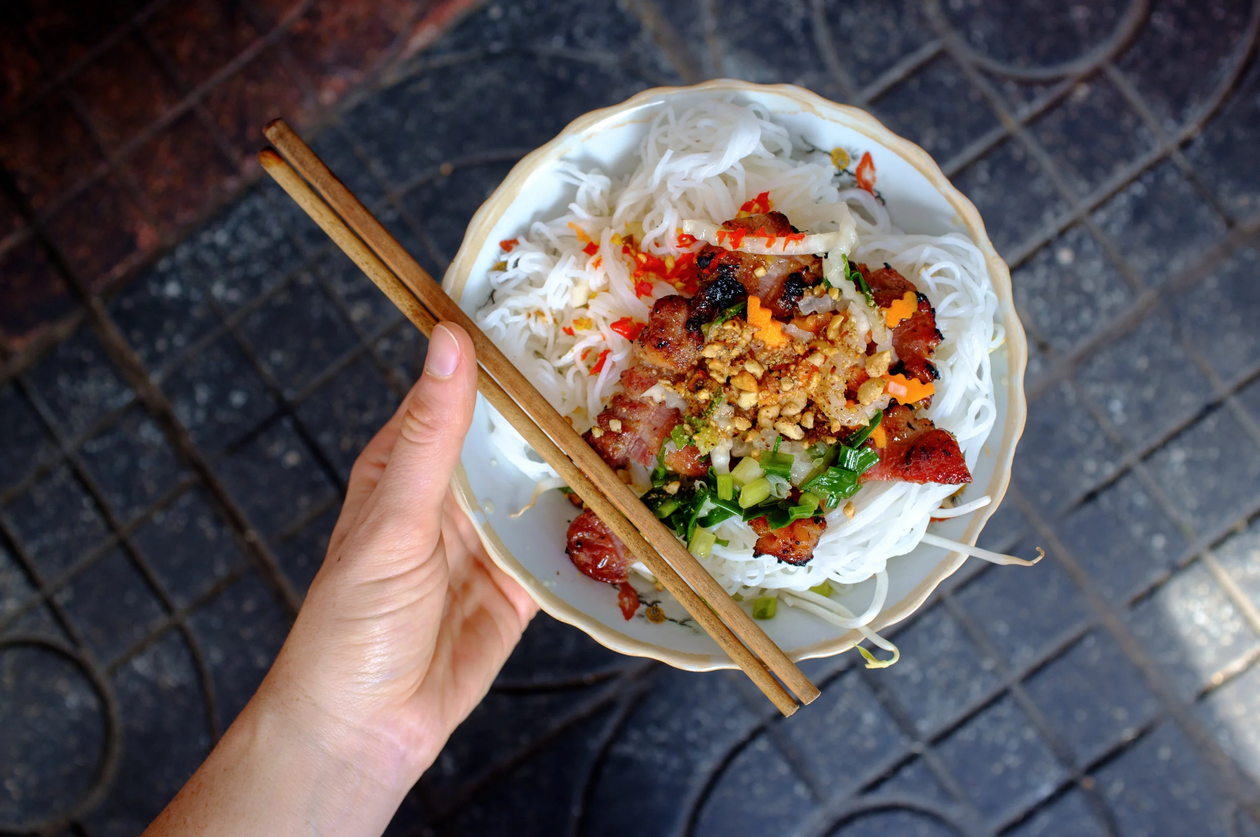 Bún Thịt Nướng on the streets of Ho Chi Minh City, Vietnam