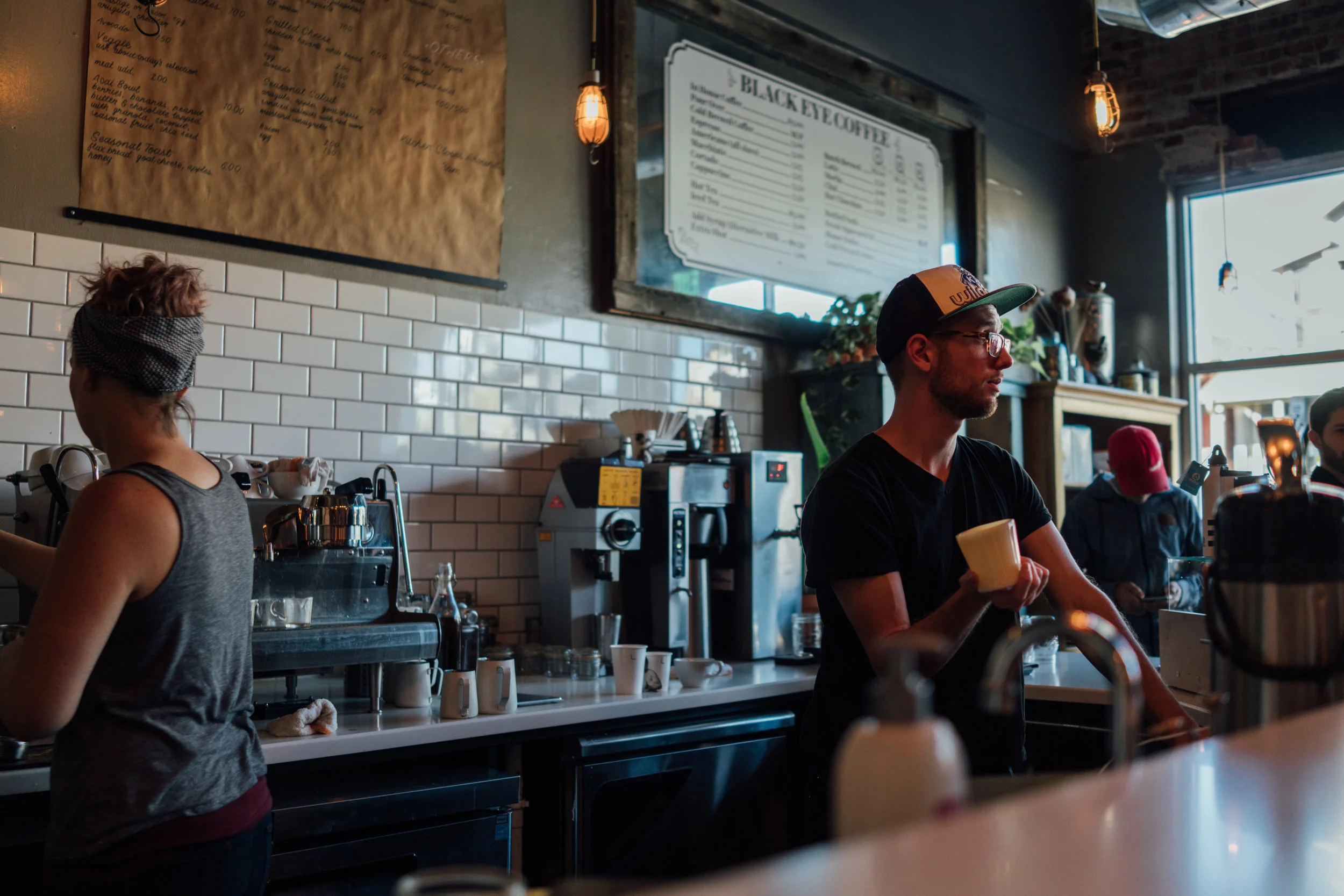 Behind the counter at Black Eye Coffee