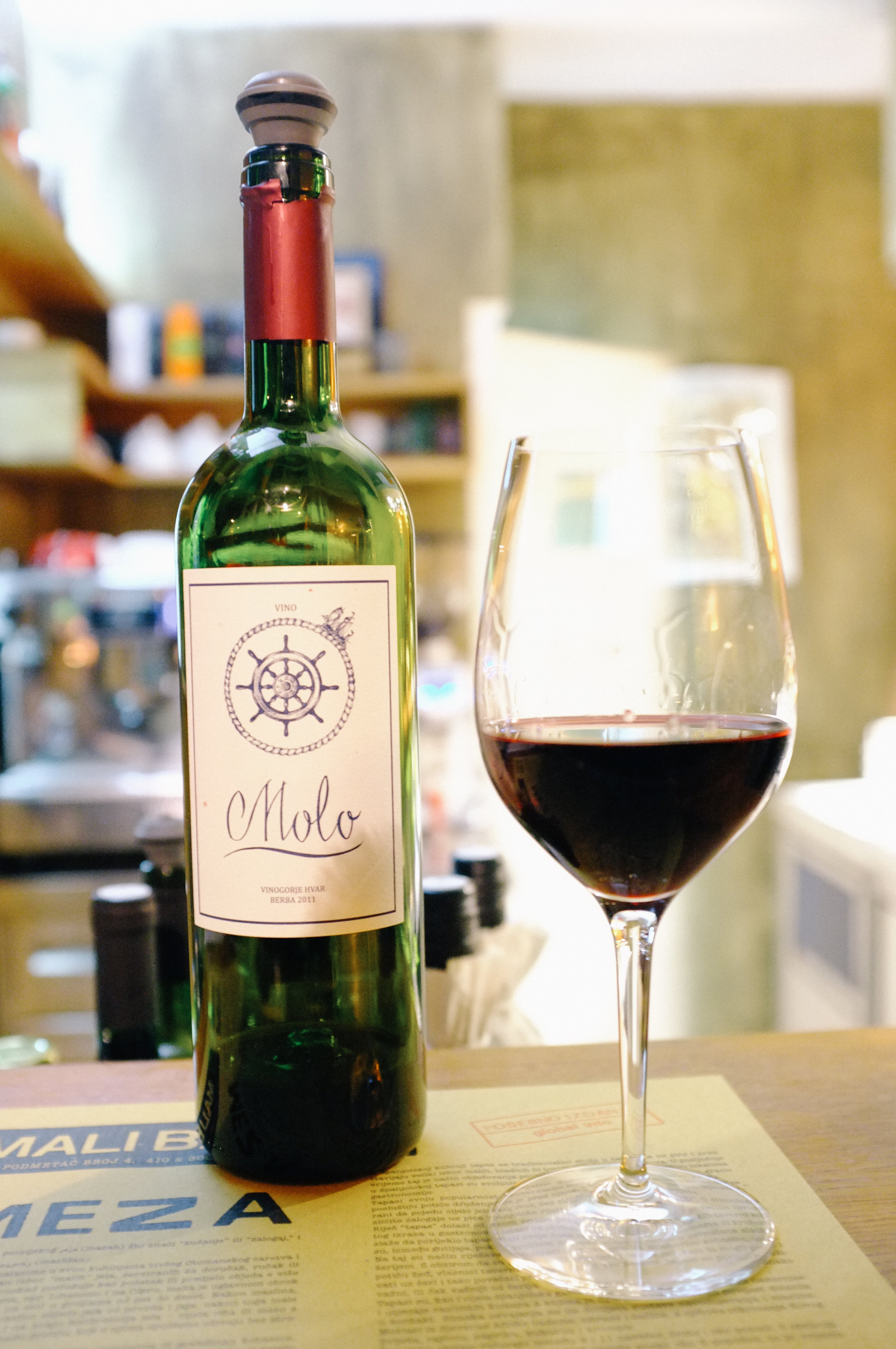 A glass of local, Croatian wine at Mali Bar
