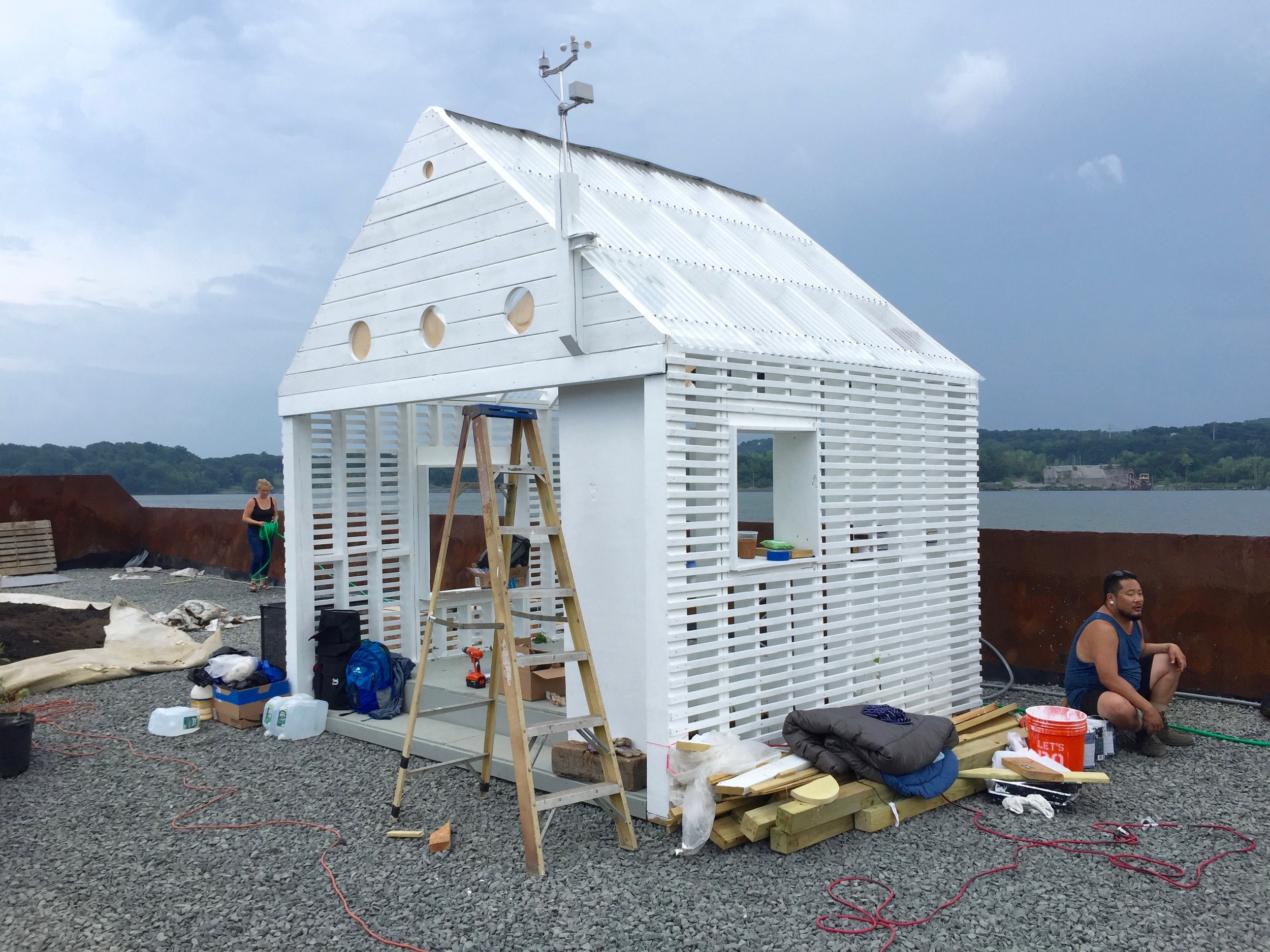David has planted many types of flowering vines into the Greenhouse Theater. chihao has installed the weather station.