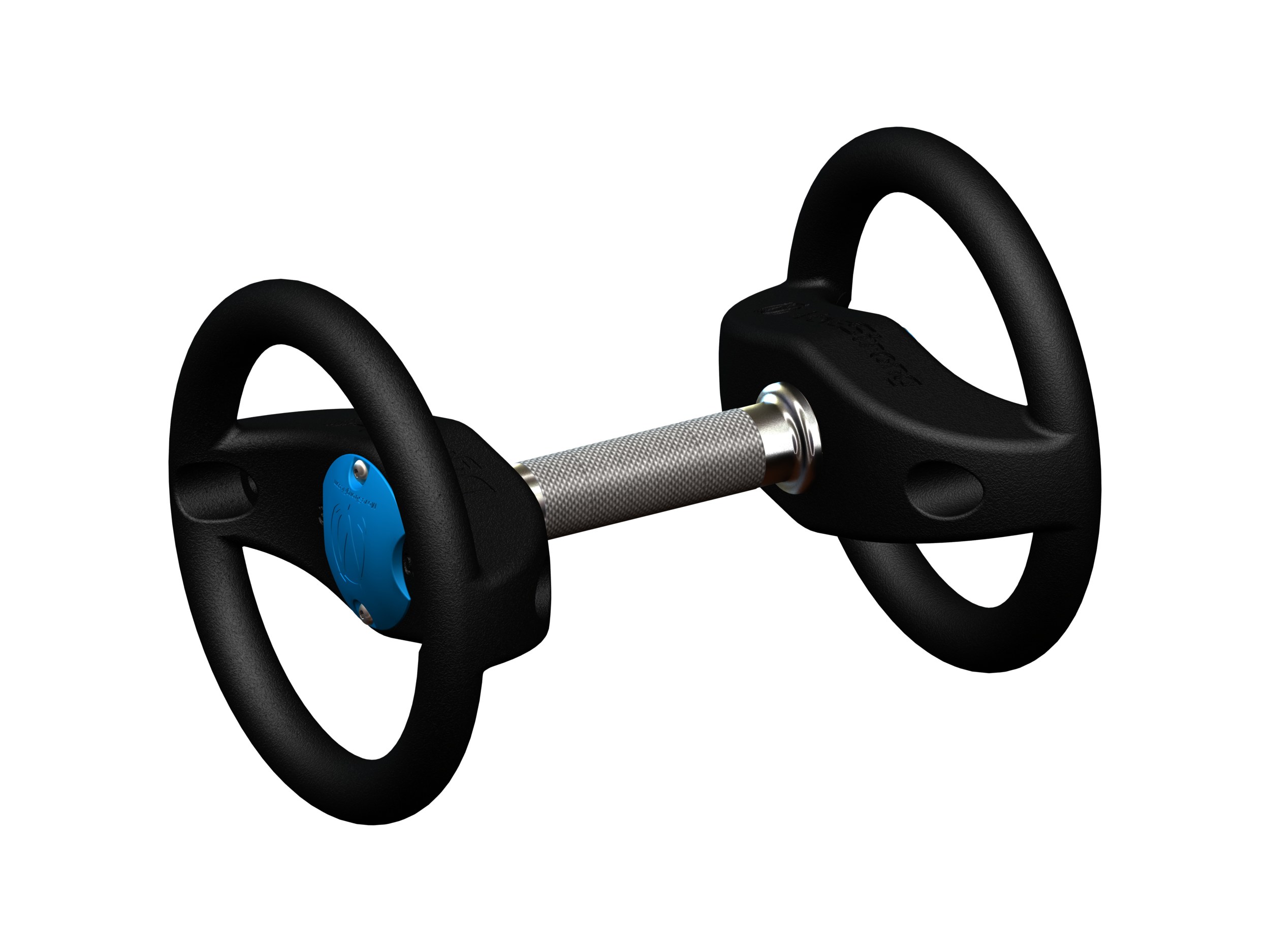 Remove the end handles for a more traditional dumbbell look to the DynaBell. Yet retain the feature of a rotating center handle and the integrated handles on the DynaBell heads.
