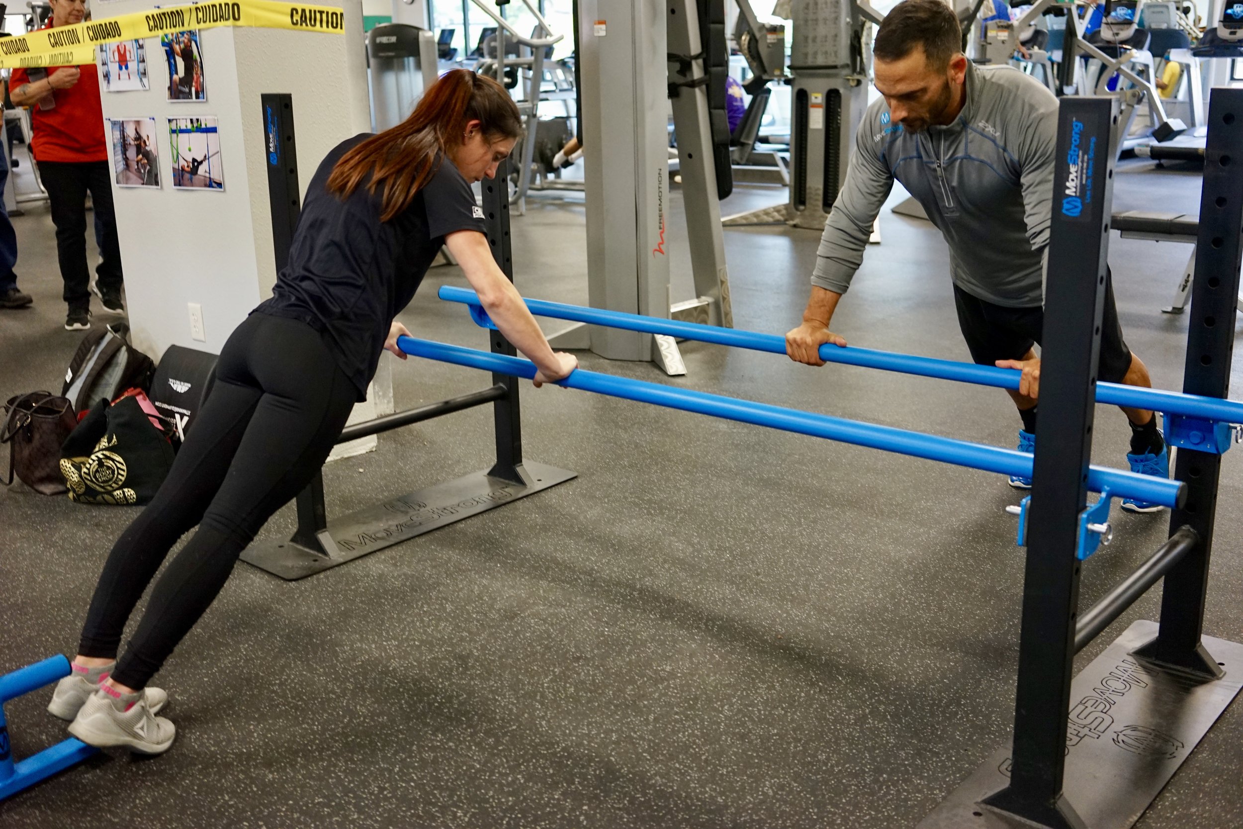 Partner push-ups parallel bars