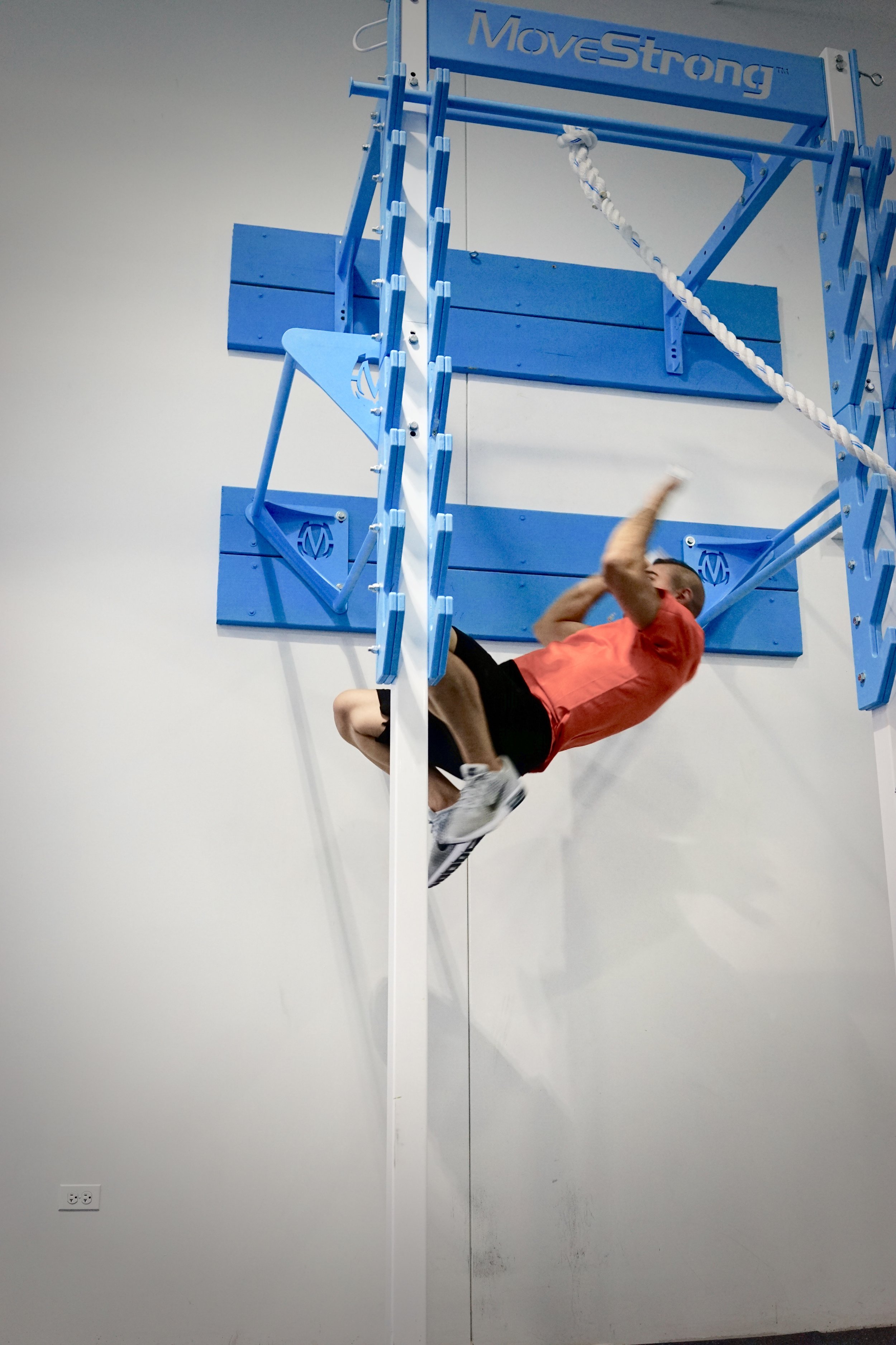 Parkour and Calisthenics exercise Lache on the Salmon Ladder