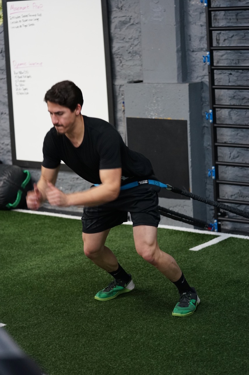 Power broad jumps with band resistance