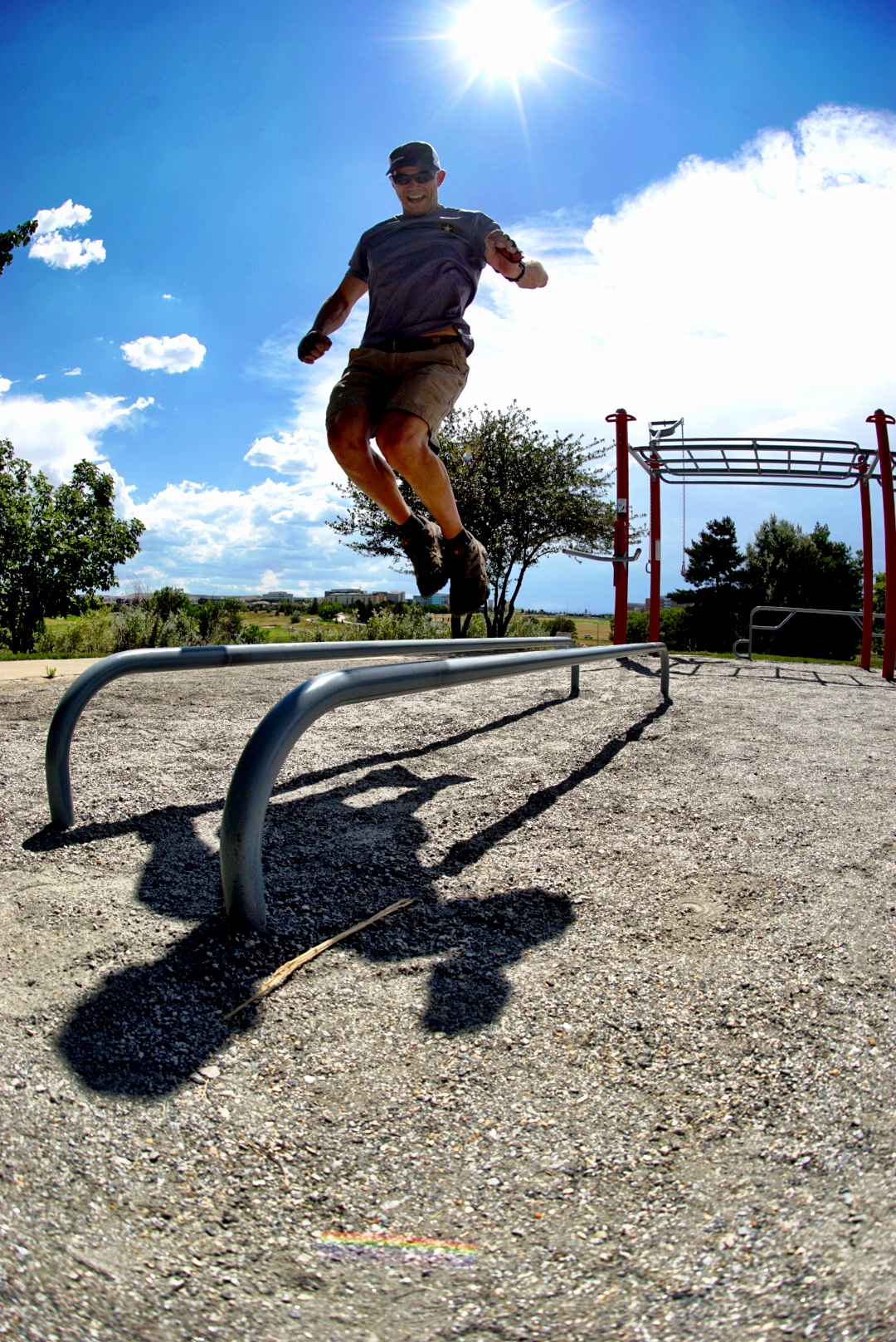 Plyo jumps over low parallel bars