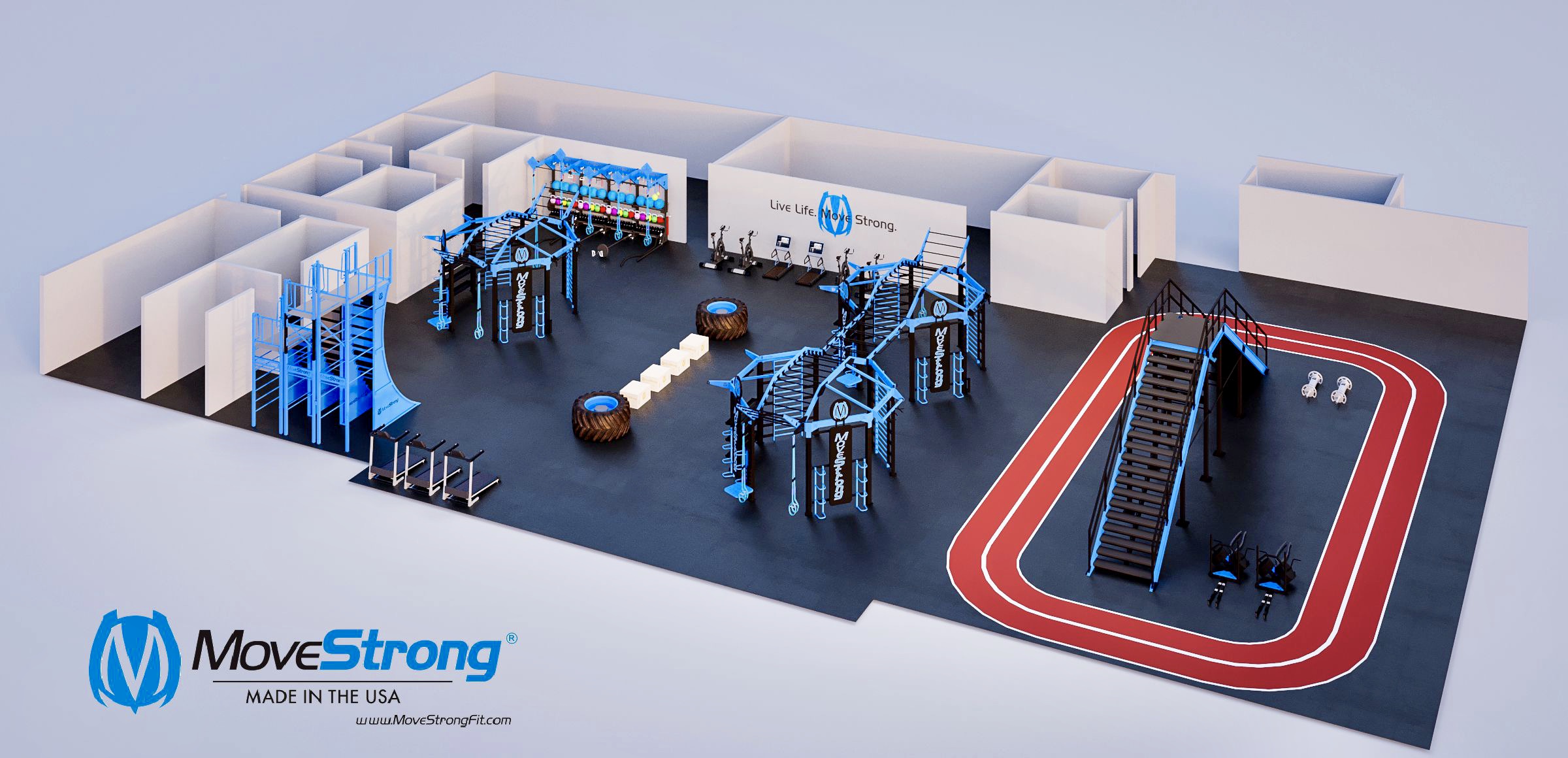 Functional Training Gym Design with Staircase 