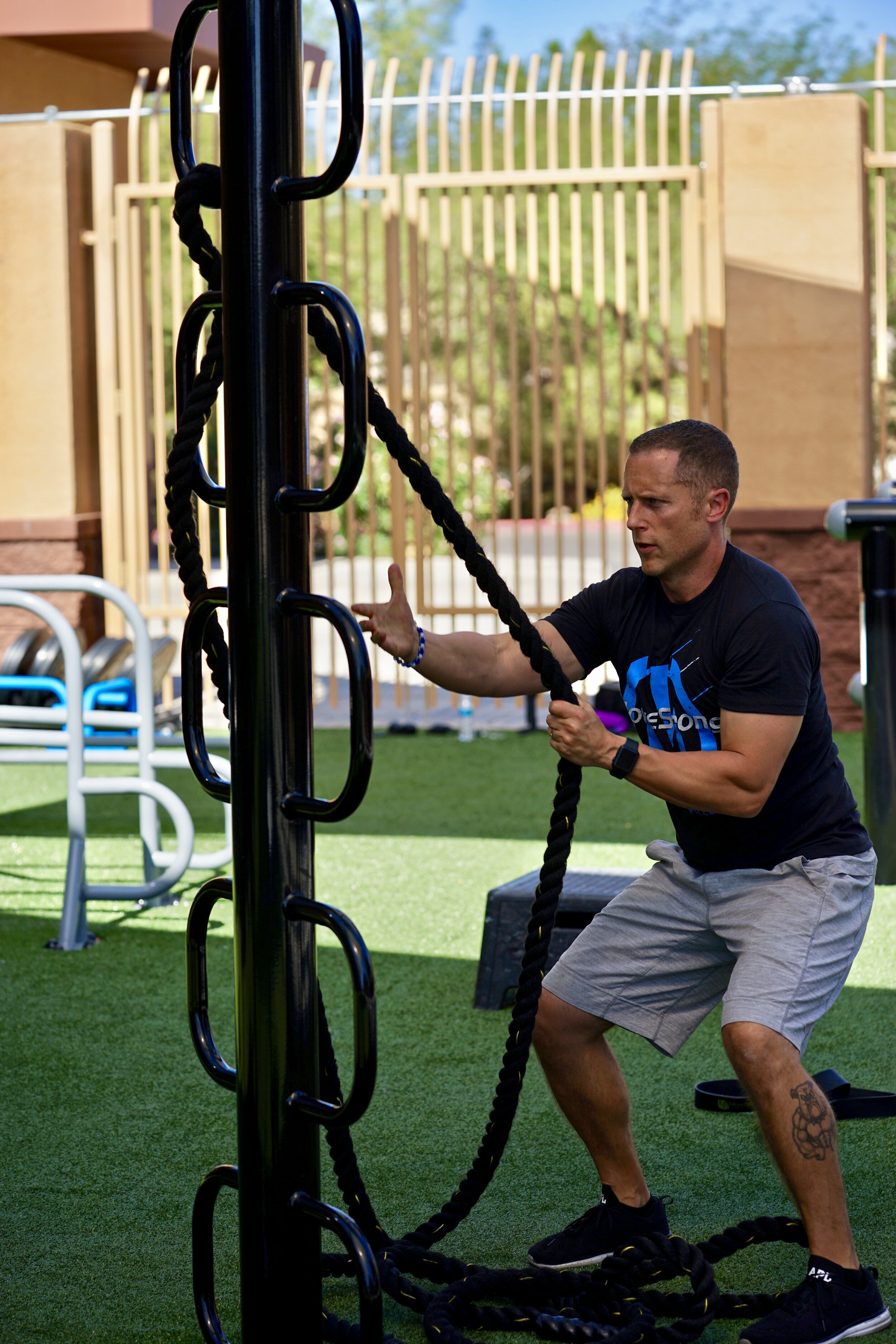 Battle Rope pull exercise outdoor gym
