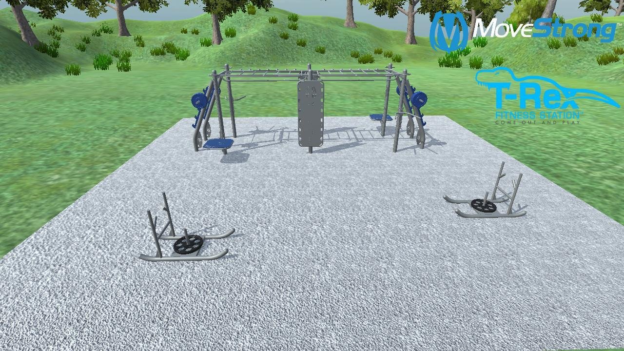 fitness site with kick plate and sleds