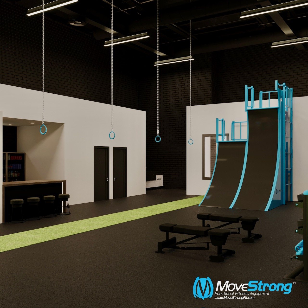Dual Warped Wall youth fitness gym design layout