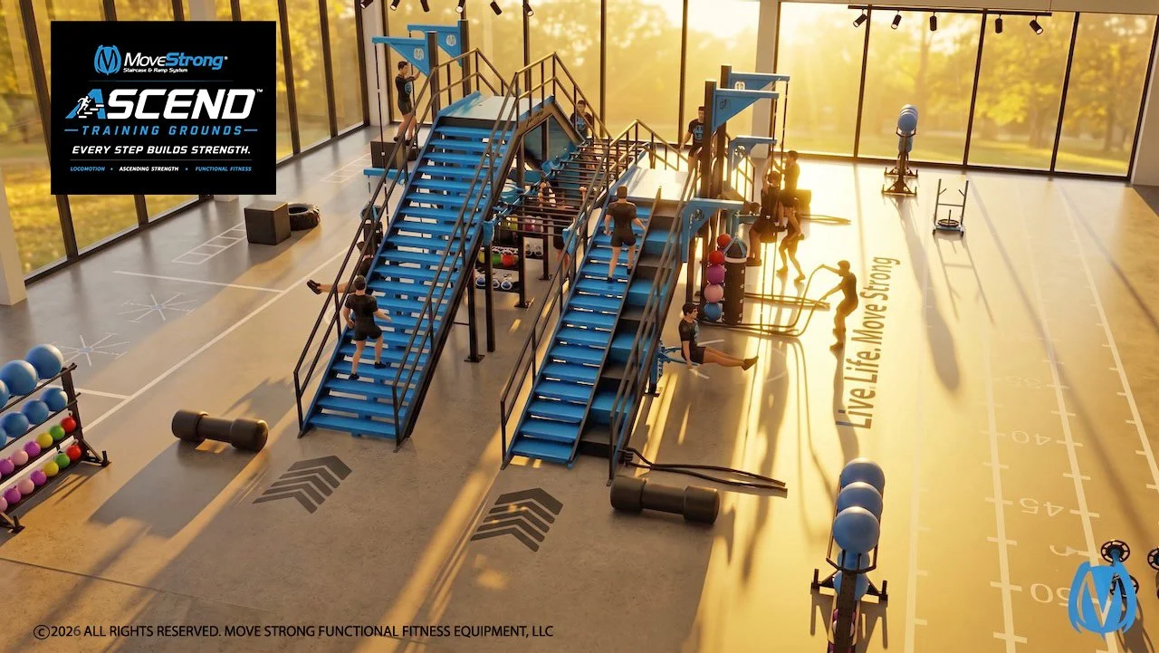 MoveStrong training staircase and ramp dual custom build system functional sports performance gym indoor outdoor group team fitness