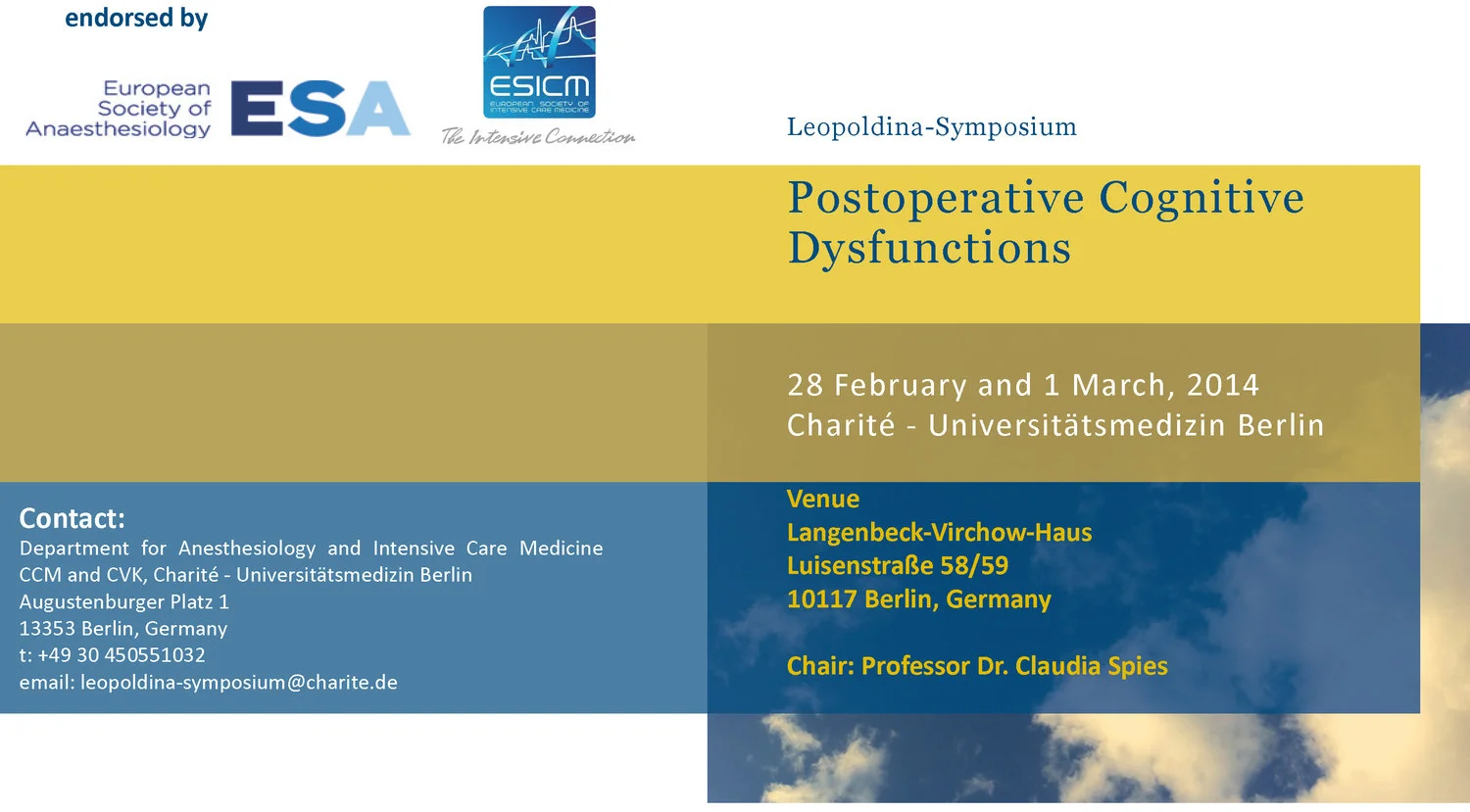 Register for the Leopoldina-Symposium on Postoperative Cognitive Dysfunctions