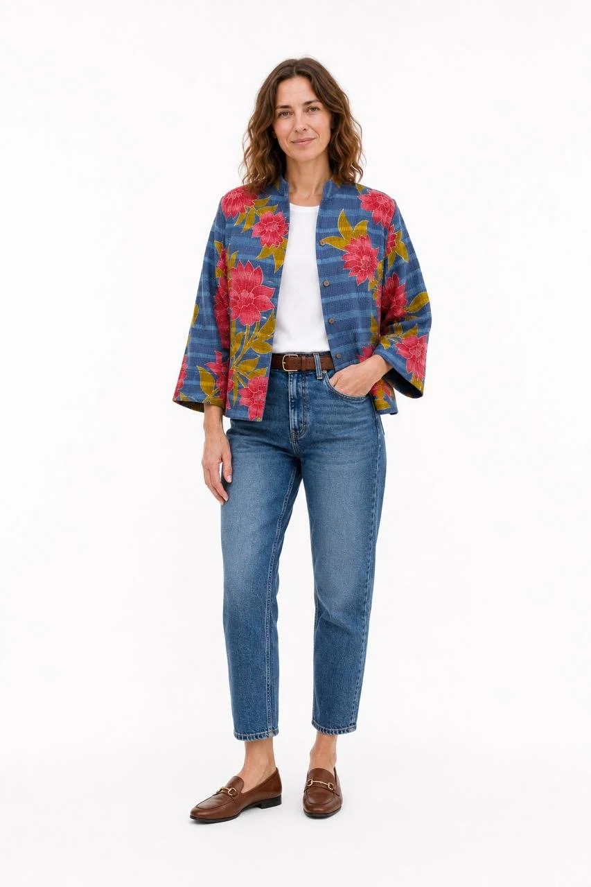Short kantha jacket - Flower