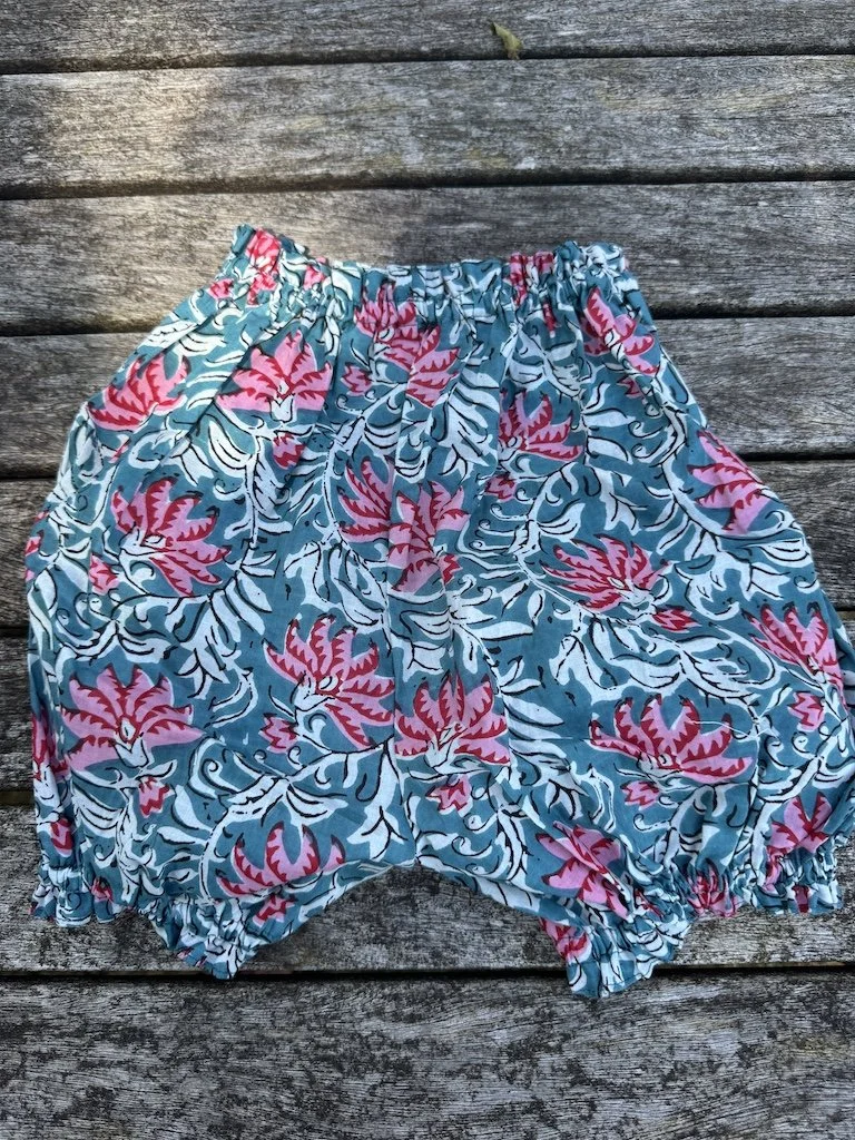 Baby bloomers - teal and pink flowers