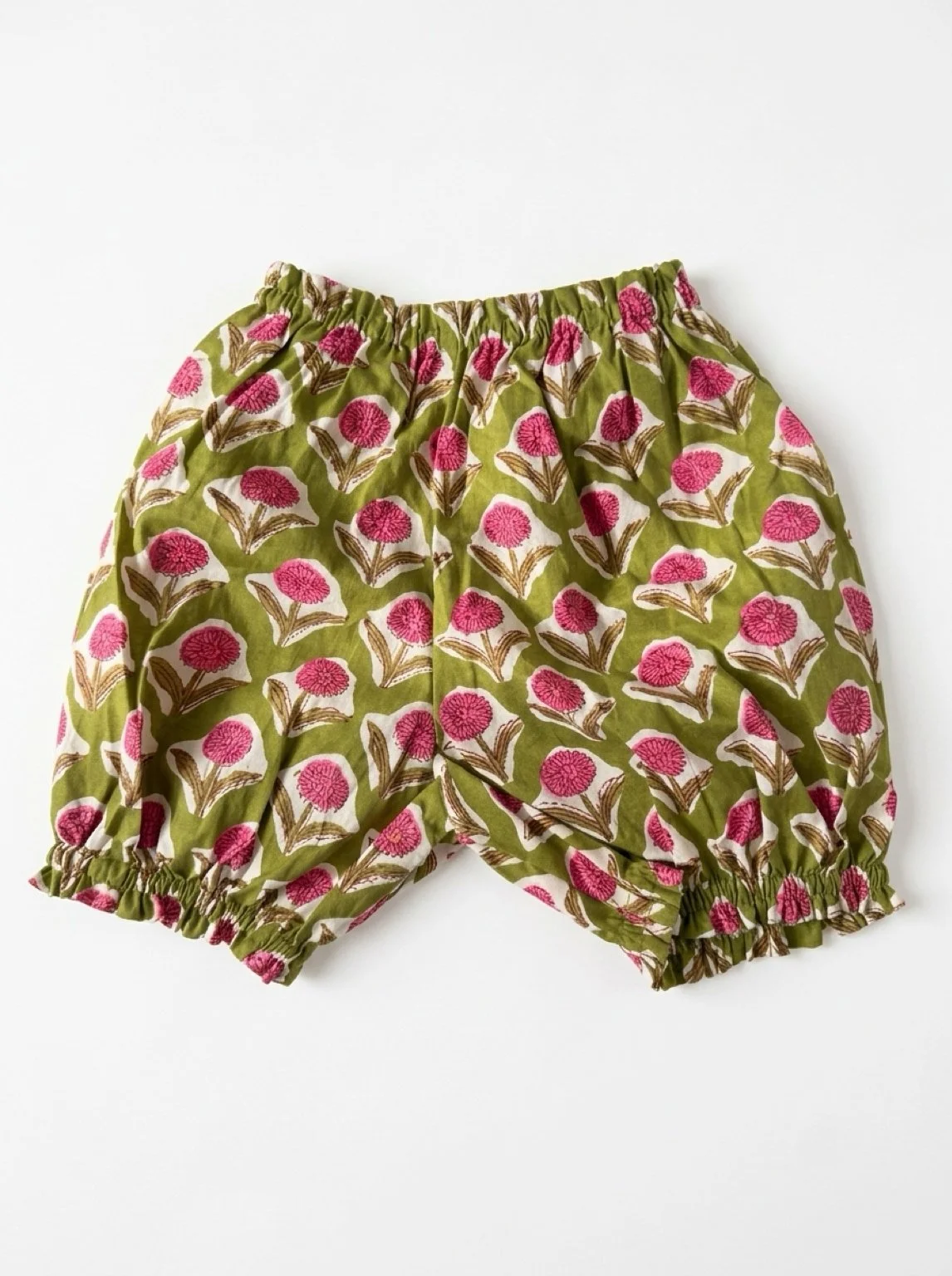 Baby bloomers - green with pink flowers