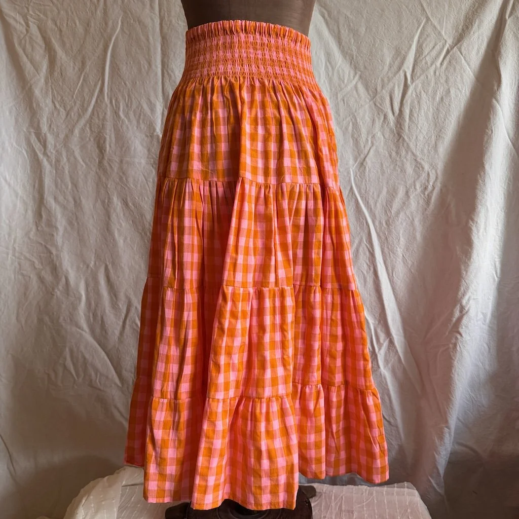 Pink and Orange Check cotton  Skirt