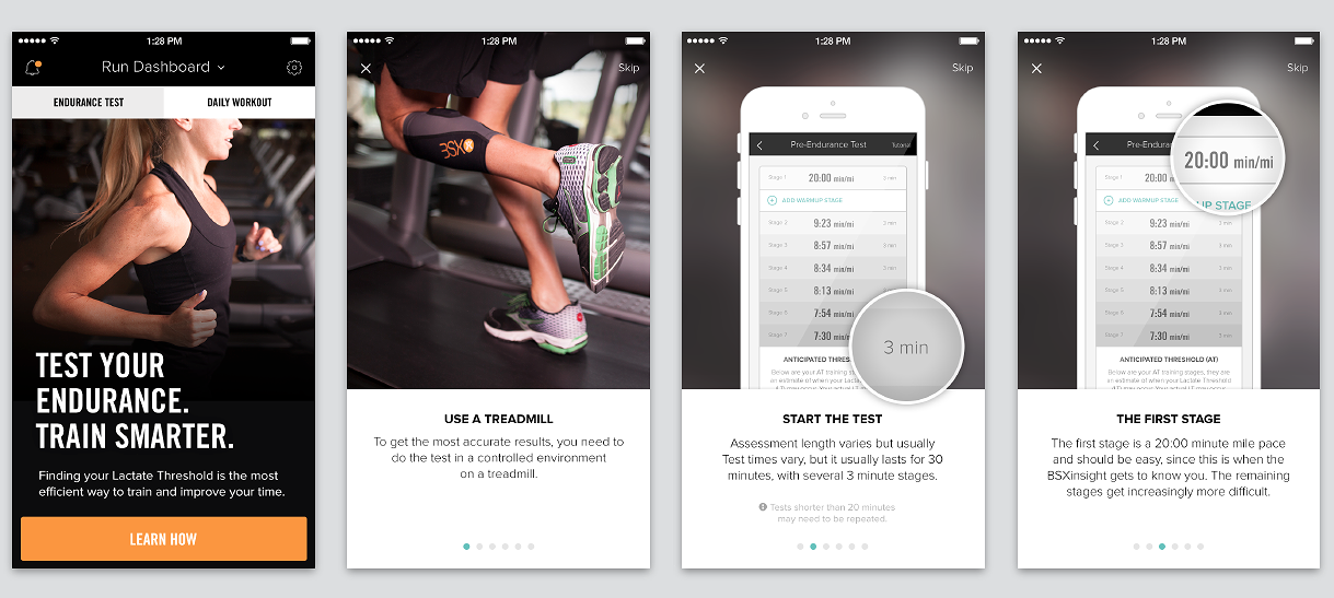 The app tour that guides users toward the right training.