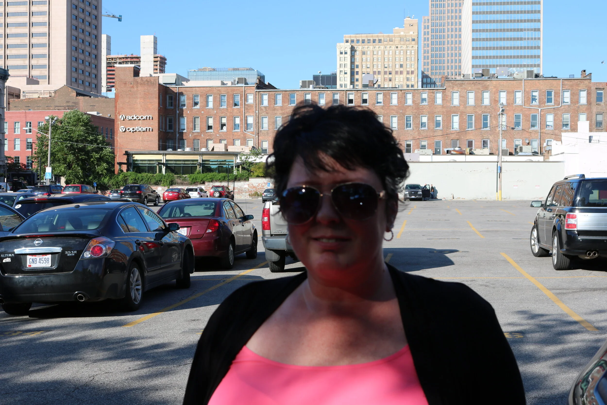 Kim downtown with our new camera.