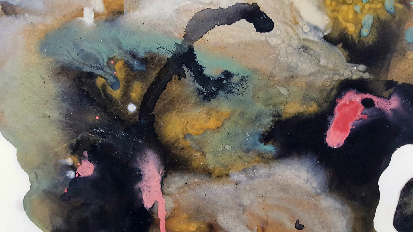 The pigments chosen for the artwork evoke mythologies associated with furrows and fields. Cattle bone char (bone black) and various copper and iron oxide-based colours make up a limited palette of earthen hues.