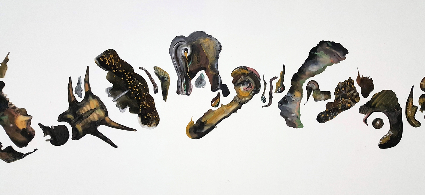 A site specific installation made up of painted cut-outs from wasli and watercolour paper, The Furrow, The Froth examines the capacity for natural materials to determine form and engage aesthetic empathy.