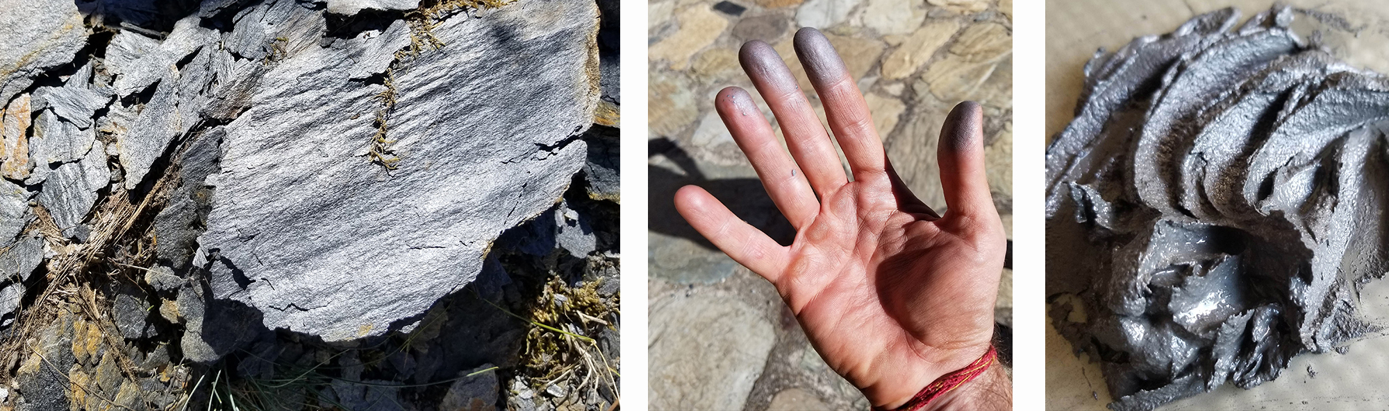 Farrera is home to a metallic pigment derived from graphite schist. The result is a soft and supple paint that has a deep lustre.