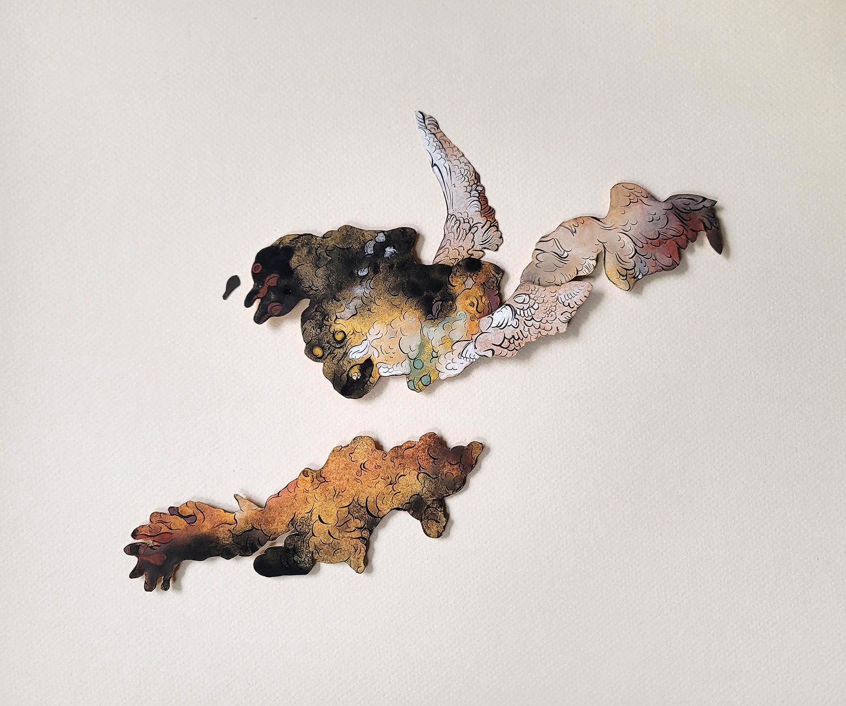   Meditation (Cherub) , hand-prepared mineral colours on wasli, collage on board, 13.5” x 15.5”, 2022.  