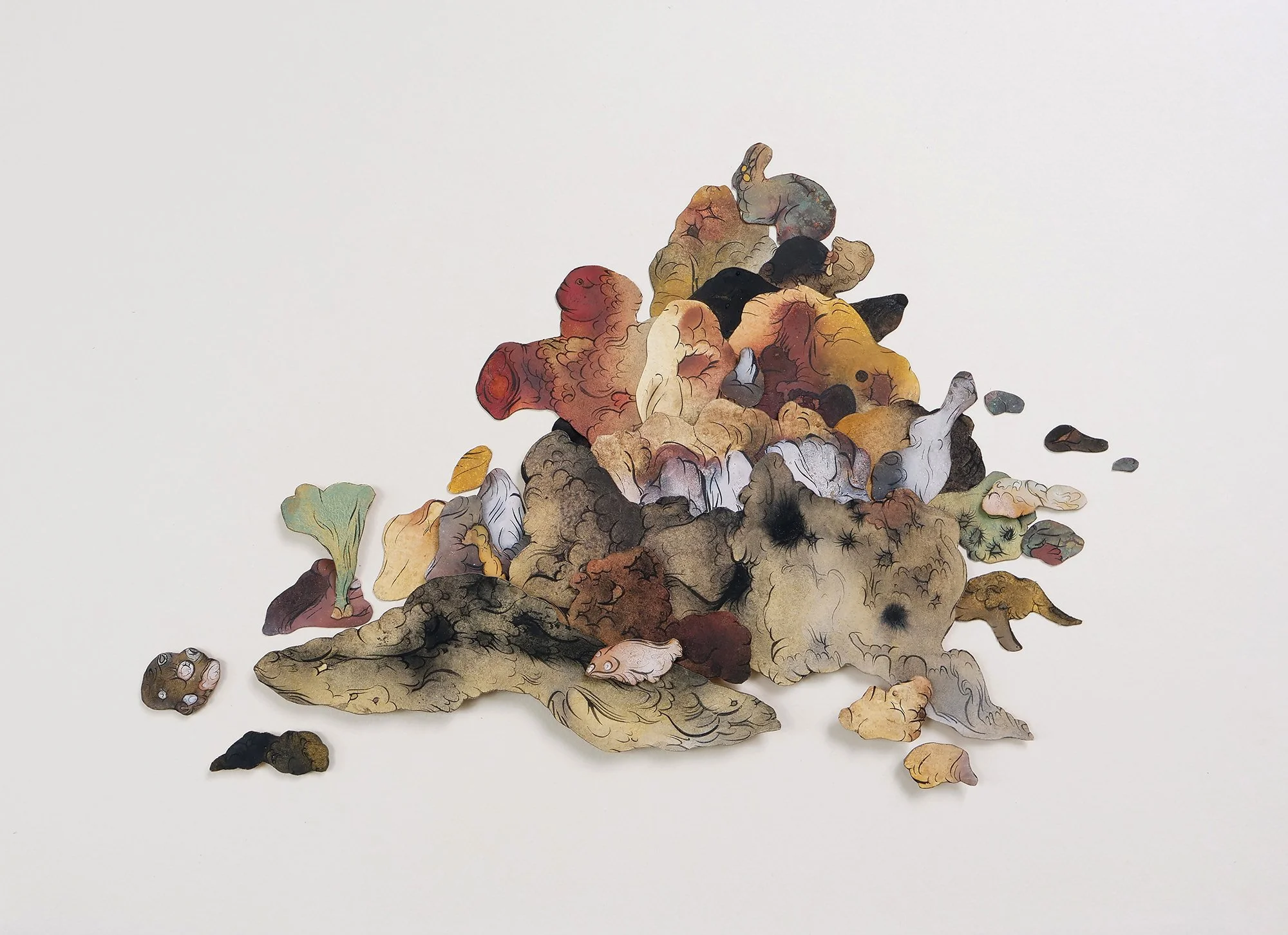   Meditation (Cairn) , hand-prepared mineral colours on wasli, collage on board, 15” x 20.75”, 2025. 
