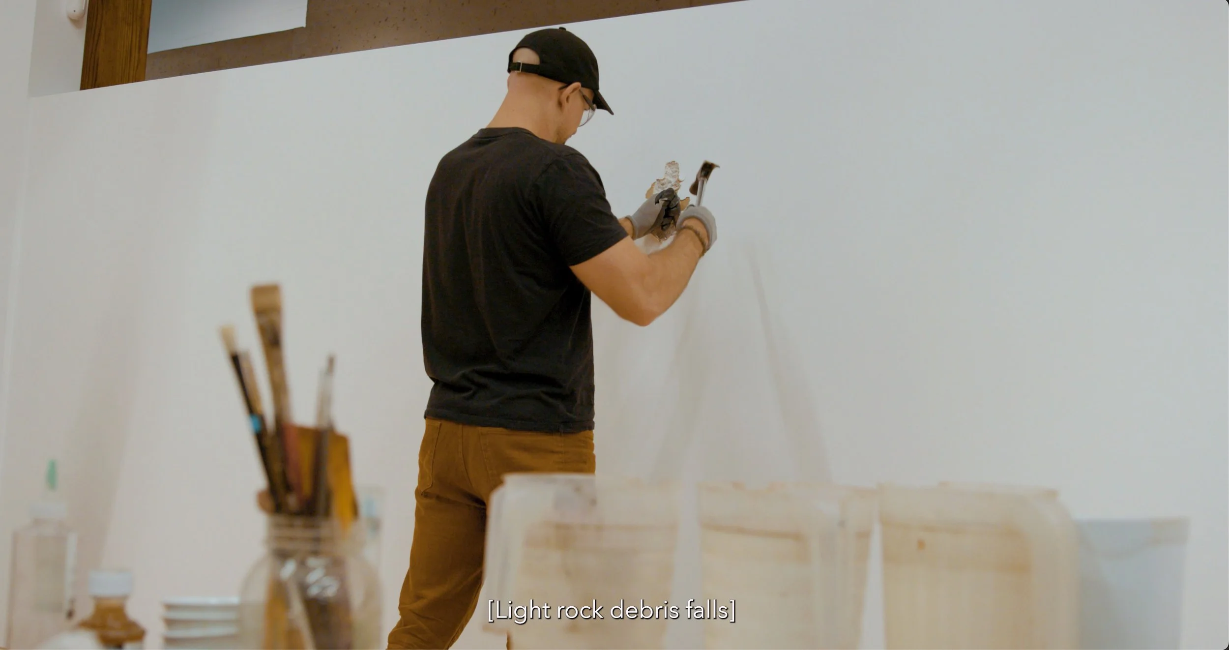  Pigment extraction from the white walls of the gallery.  