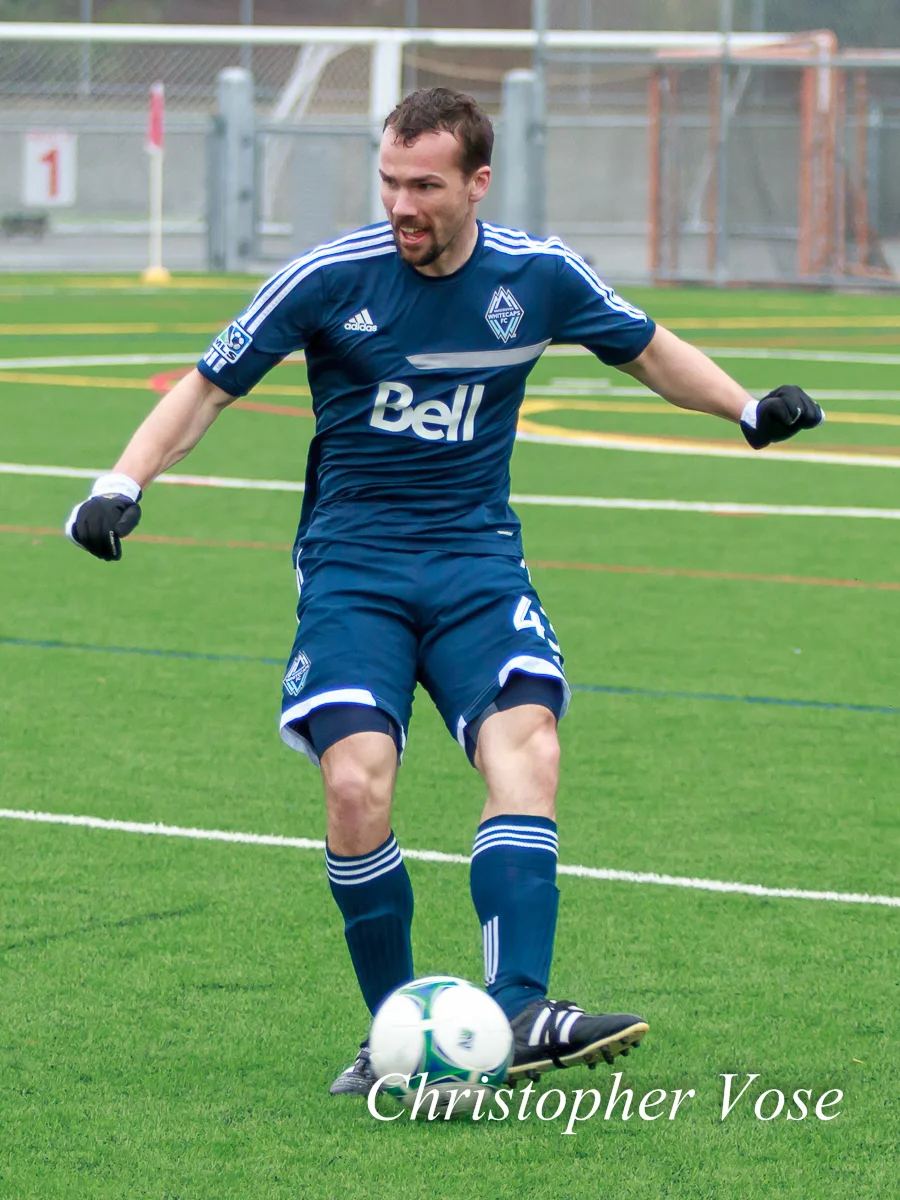 Jacob Lensky passes the ball at the Burnaby Lake Sports Complex on 11 February 2013.