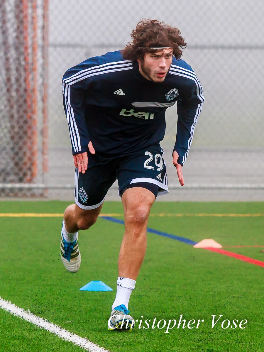 Tom Heinemann runs around the pitch at the Burnaby Lake Sports Complex on 21 January 2013.