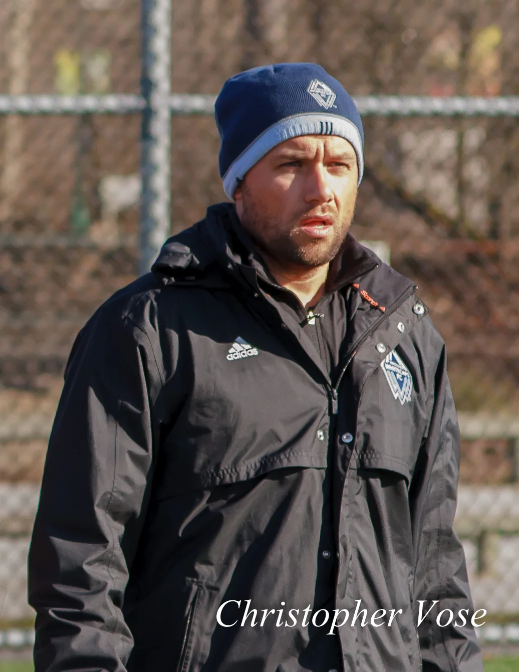 Jake DeClute tries to stay warm on a frosty day at the Burnaby Lake Sports Complex on 23 March 2012.