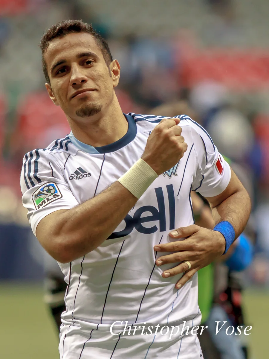 Camilo Sanvezzo salutes the supporters at BC Place on 11 May 2013.