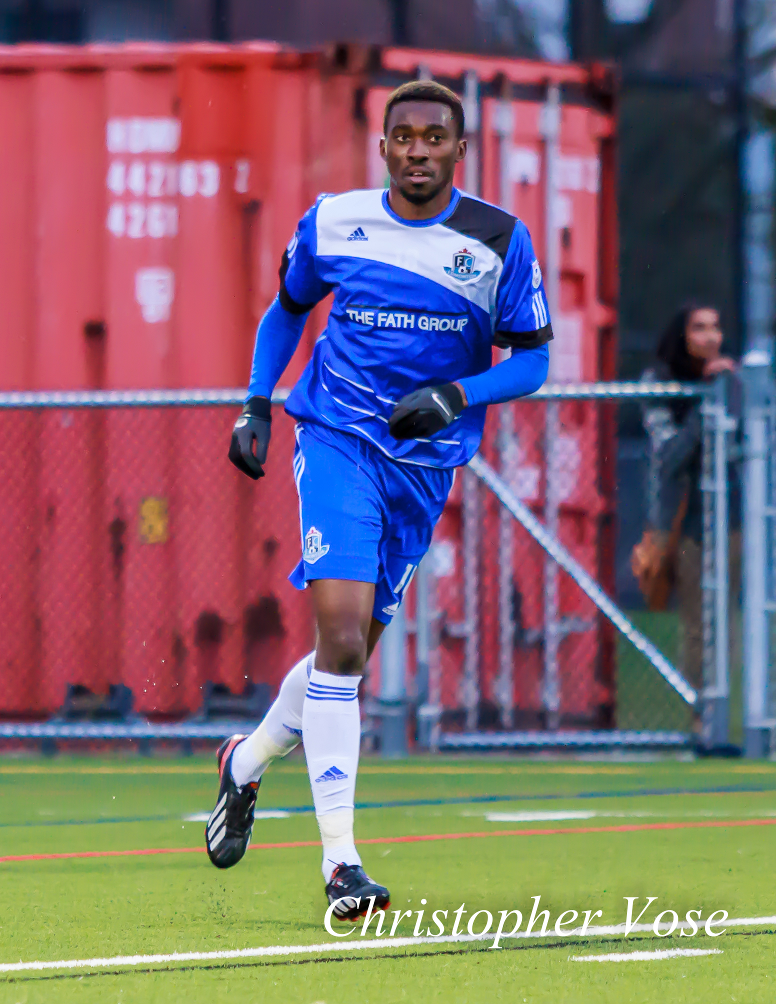 Tomi Ameobi at Panther Field in Abbotsford on 26 March 2014.
