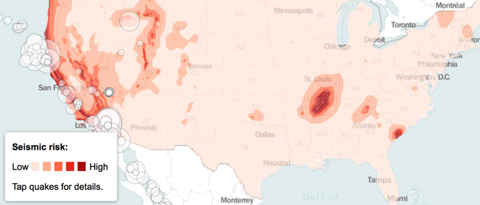 Seismic Hazards in the Continental United States Class project Leaflet map showing earthquake risks in the United States. Source: United States Geological Survey