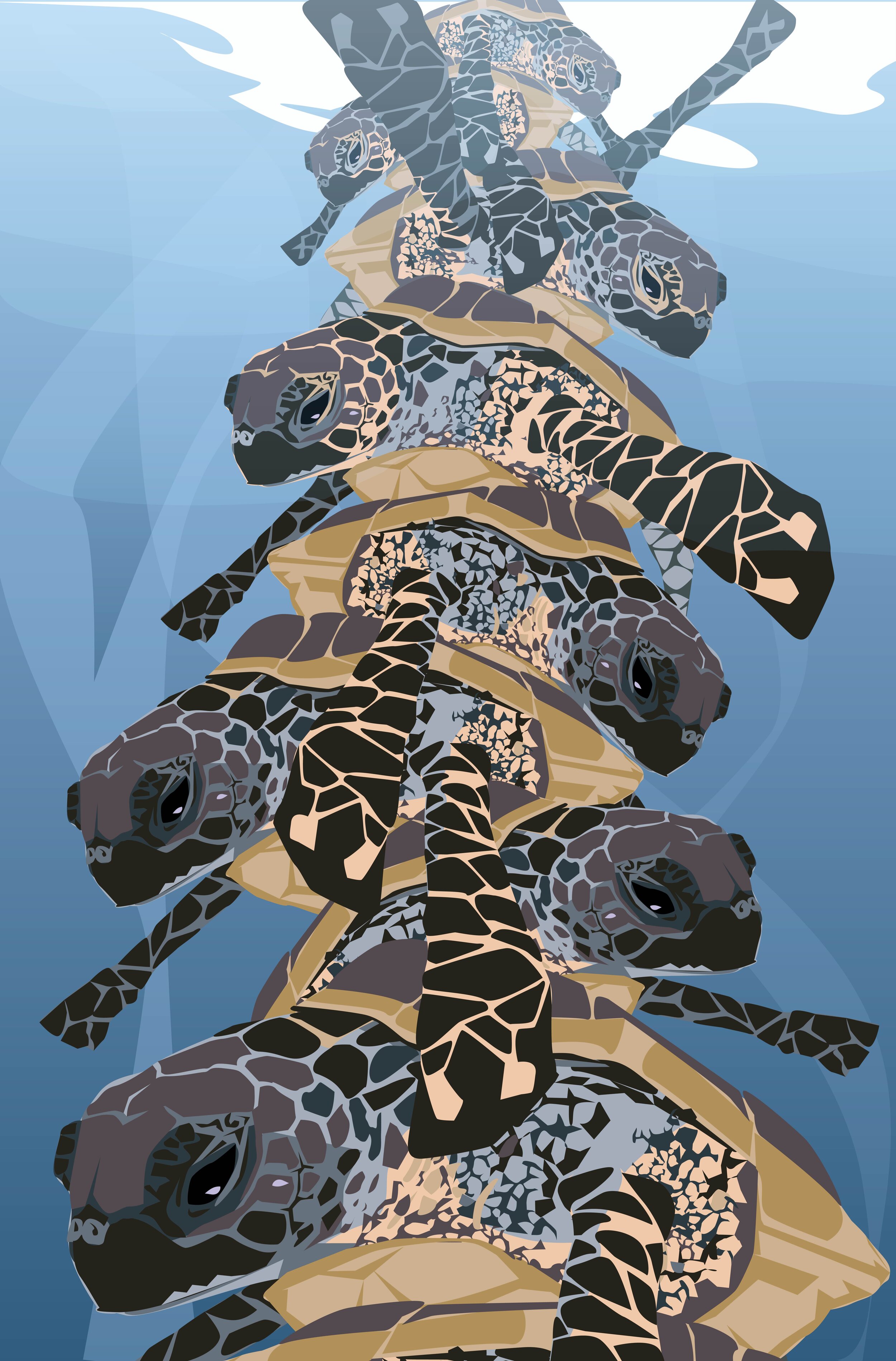 Stacked illustrated turtles 02