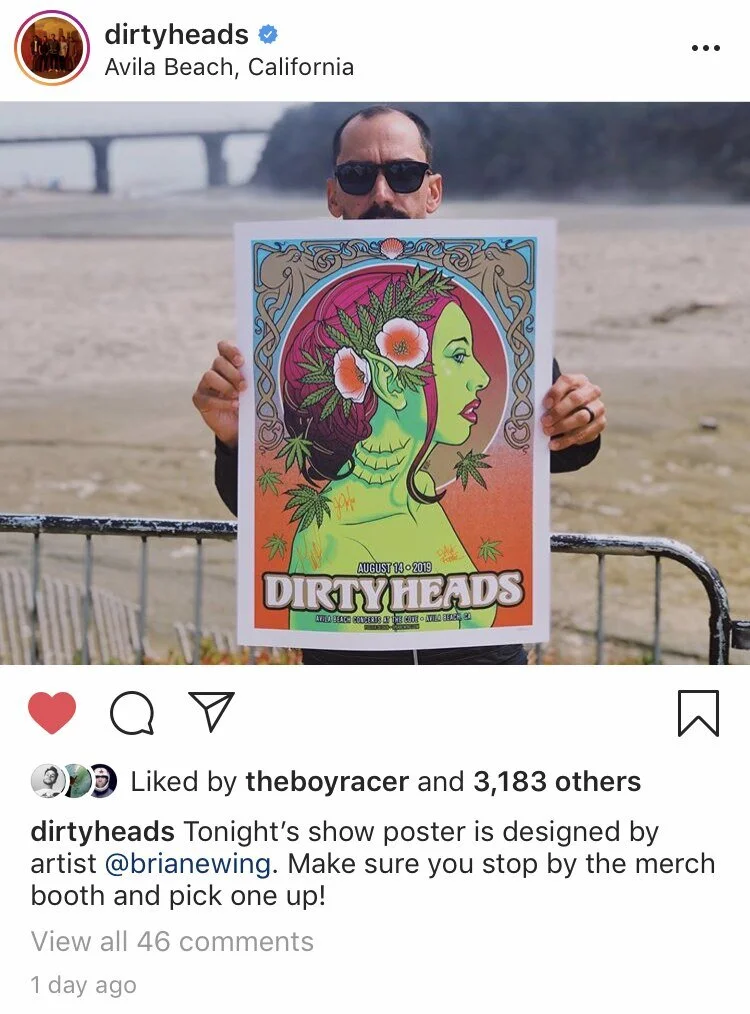 Official DIRTY HEADS - AVILA BEACH tour poster illustration designed by Brian Ewing