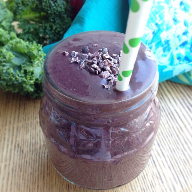 Açaí, kale, coconut and cacao smoothie
