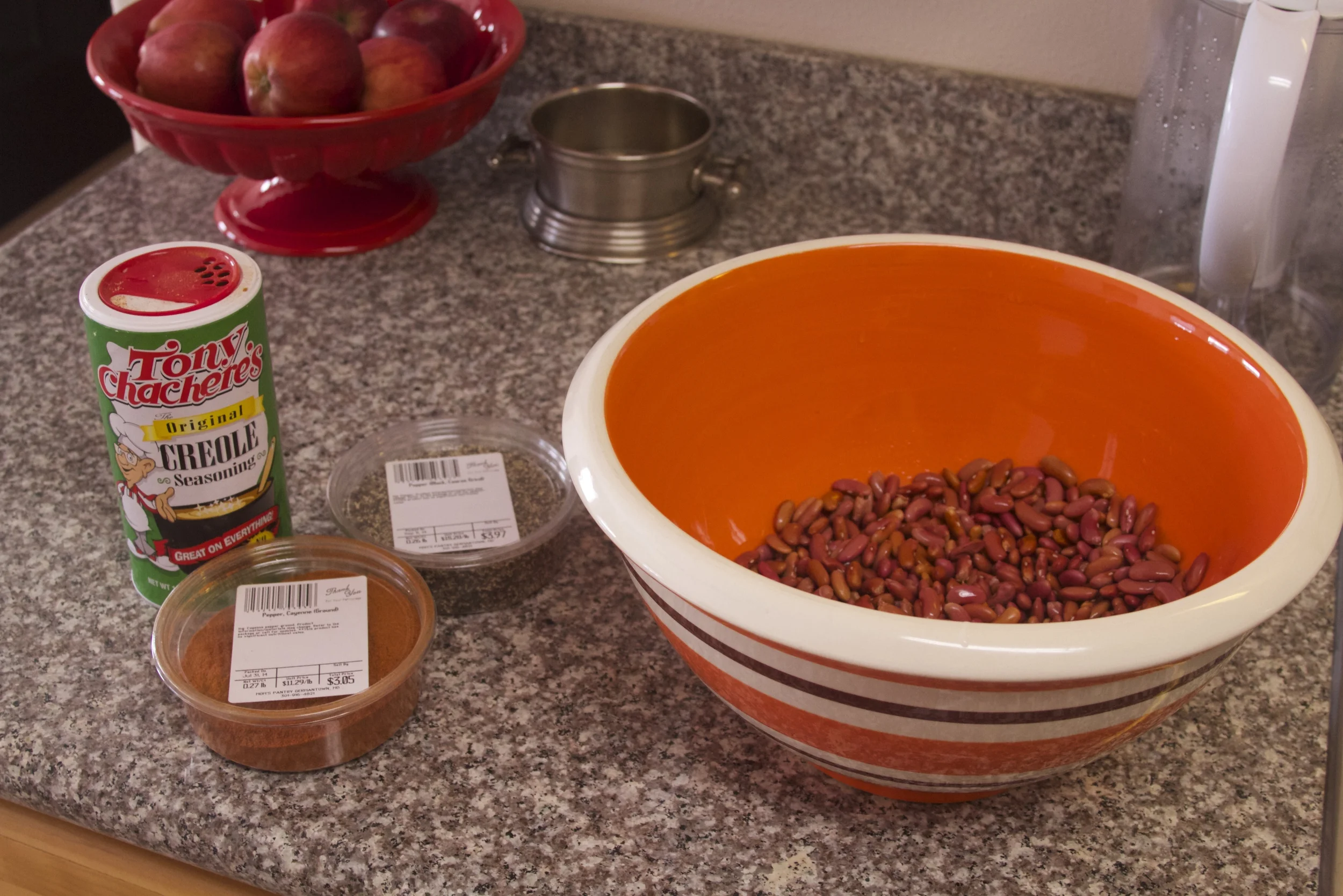I season the beans while they are soaking in the water.