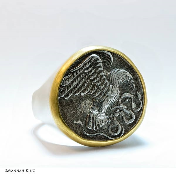 Eagle Catching Snake Coin Ring