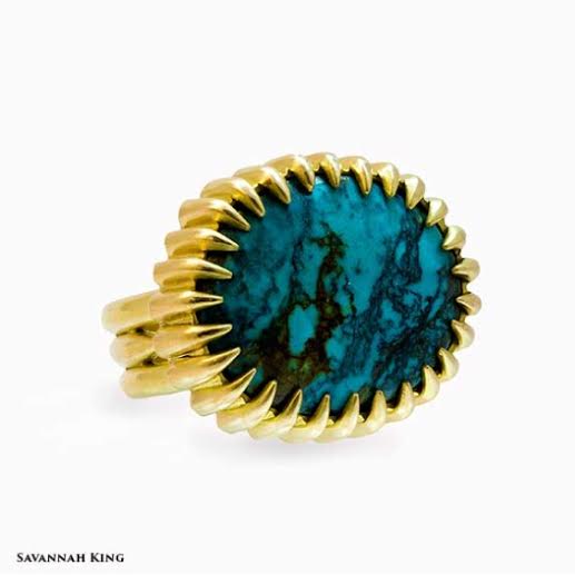 Chinese Turquoise and Gold Prong Ring