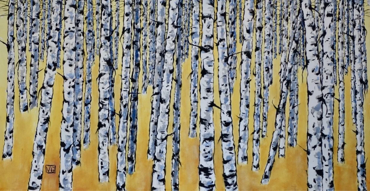 VictoriaGenberg_Birches+on+Yellow,+110x70,+Mixed+media+on+paper.jpeg