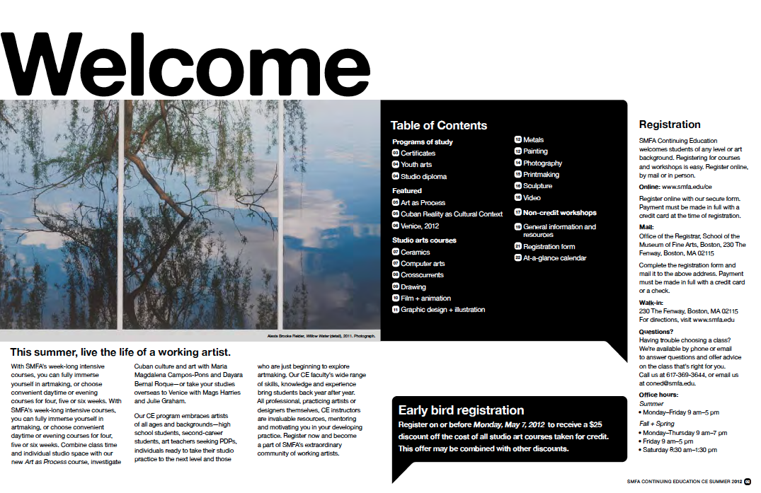 My photo featured in the Summer 2012 Course Catalog for the SMFA