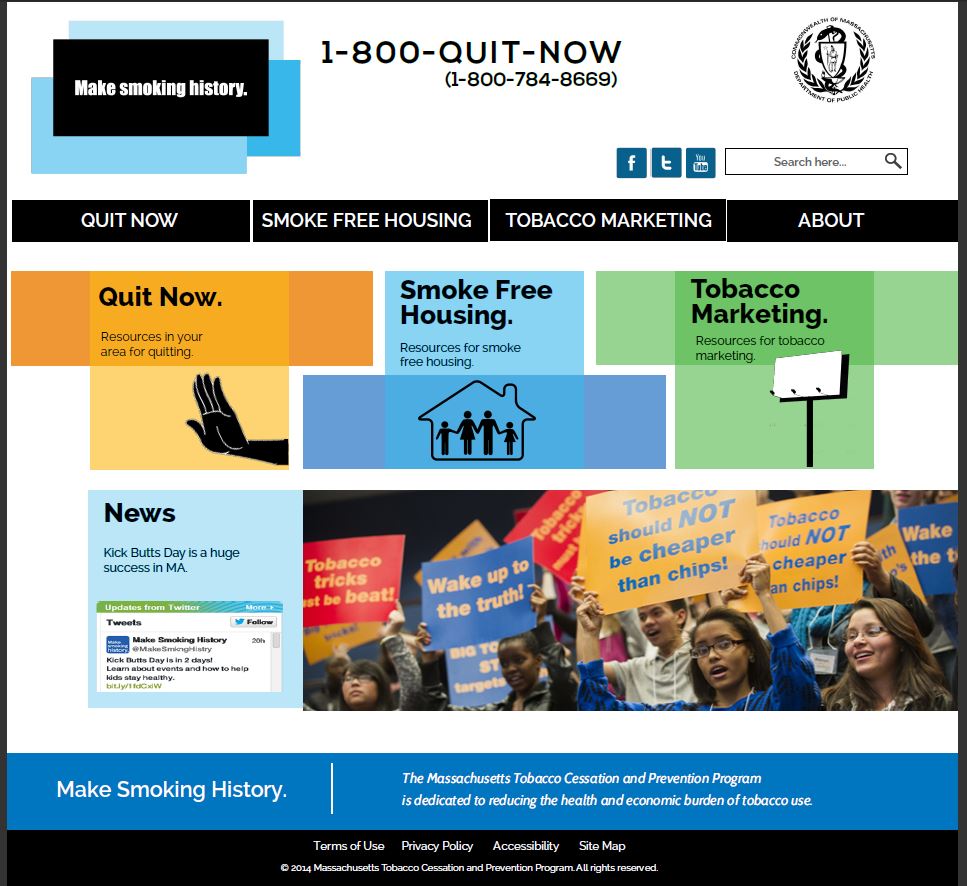 Mock design #1 for Make Smoking History website homepage.