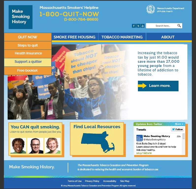 Mock design #2 for Make Smoking History website homepage.