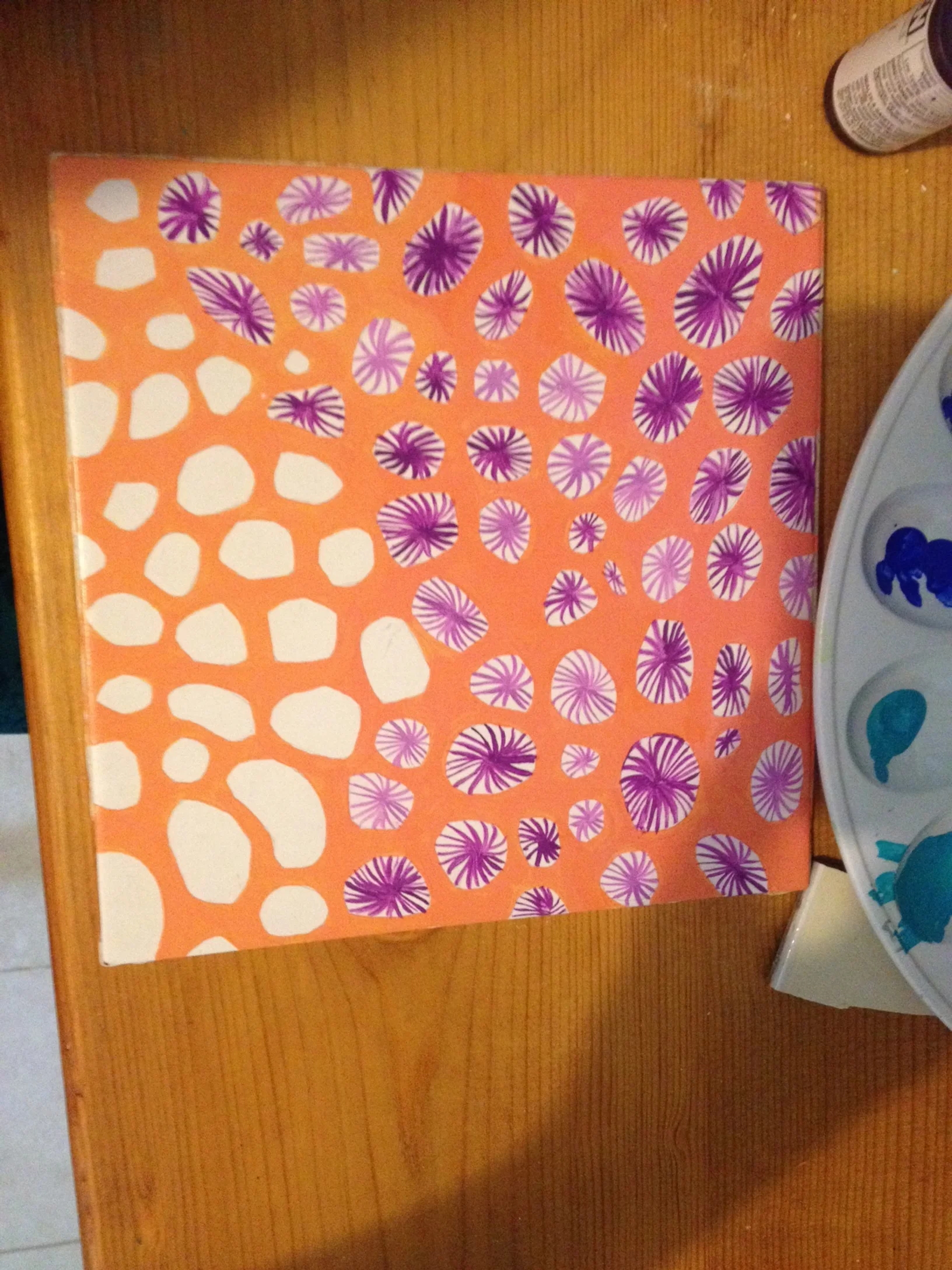 Coral tile with purple.