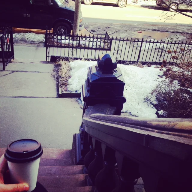 Spotted in my own hands - a flat white, made by an Aussie barista. This is a new thing since I was last in NYC, and I can only approve. Stoop sitting has been going on since forever - I approve of it too.
